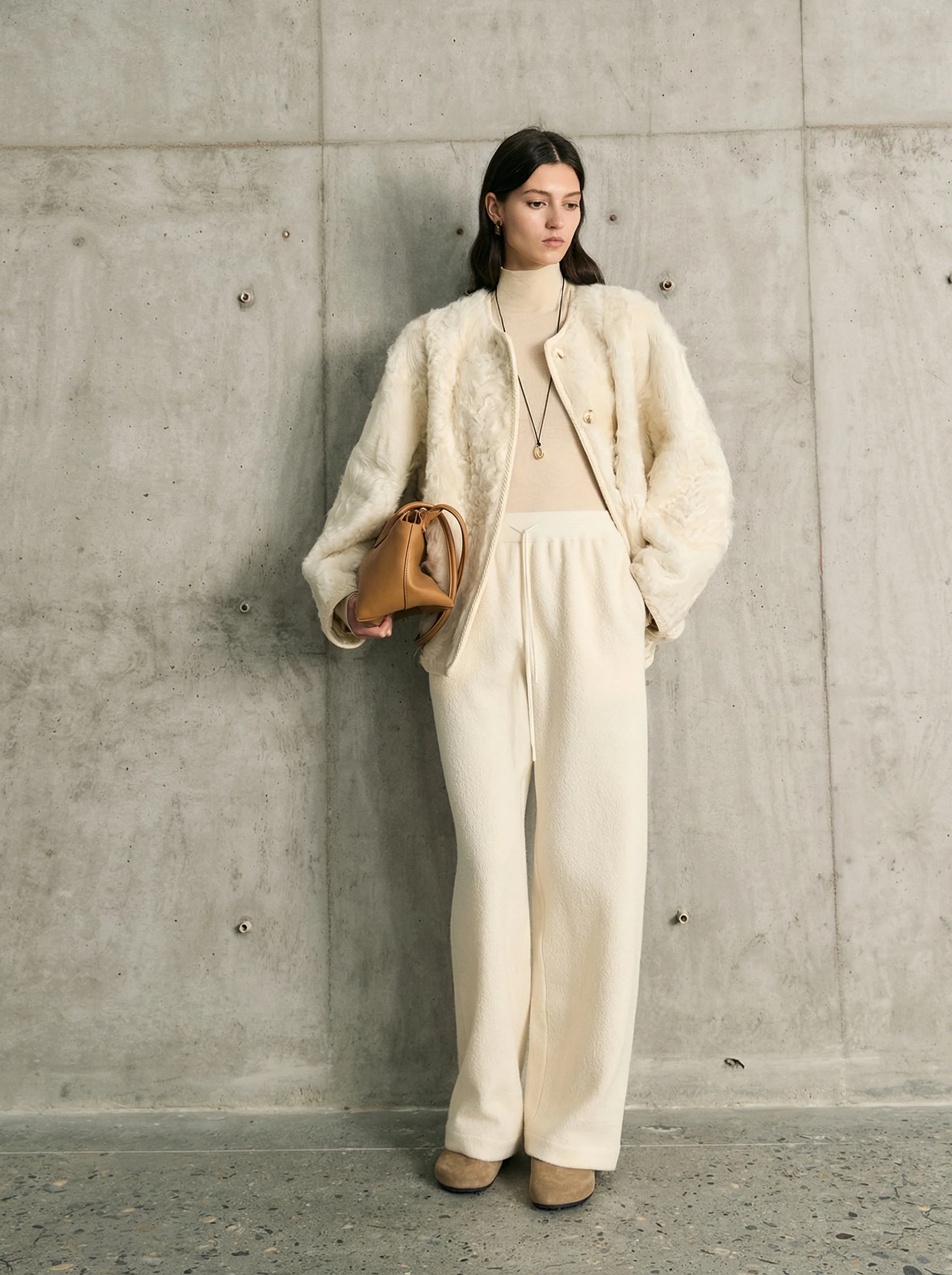 Ivory Wavy Shearling Coat - Image 4