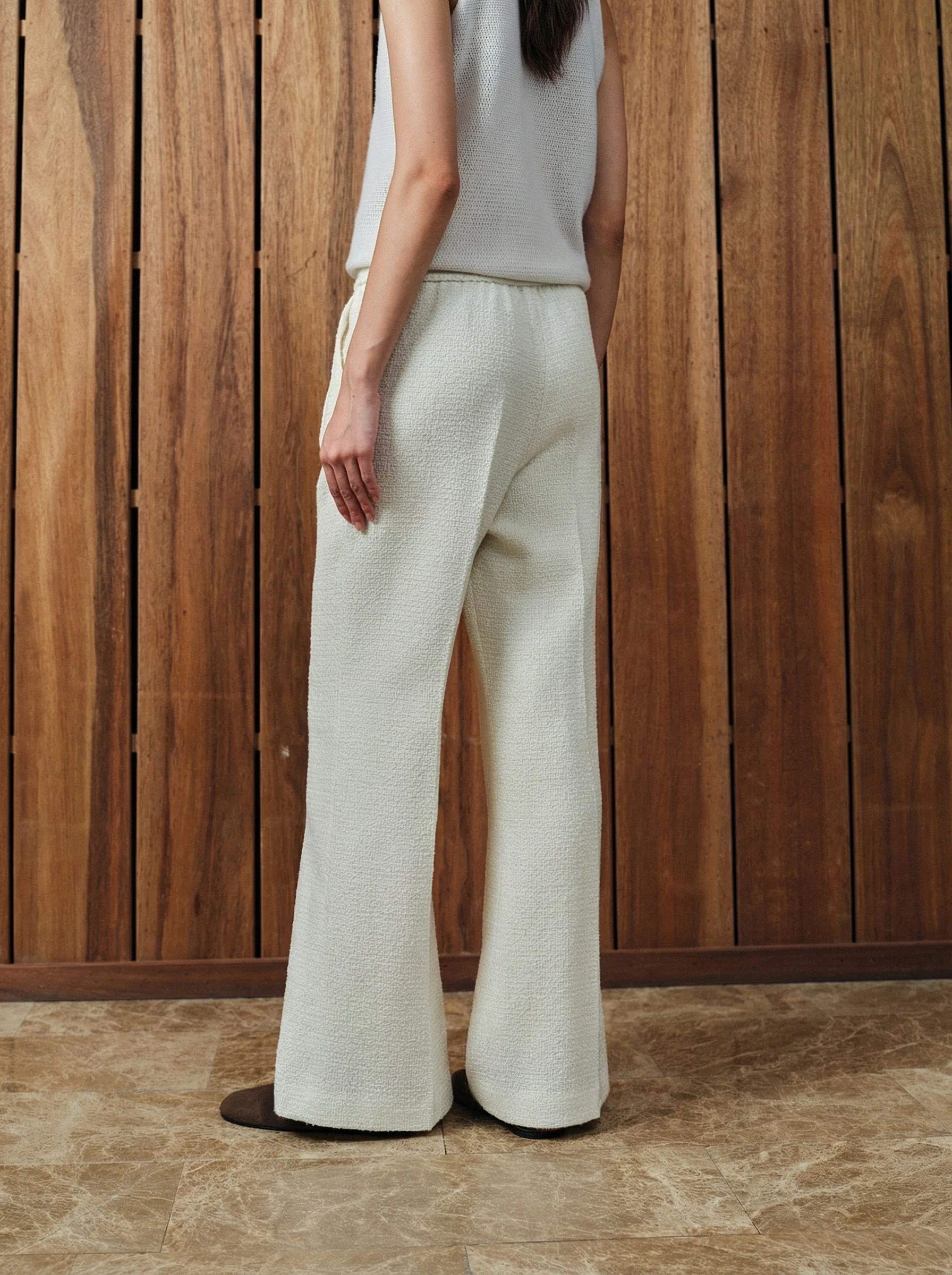Ivory Wool Tweed Drawstring Trousers - Image 3