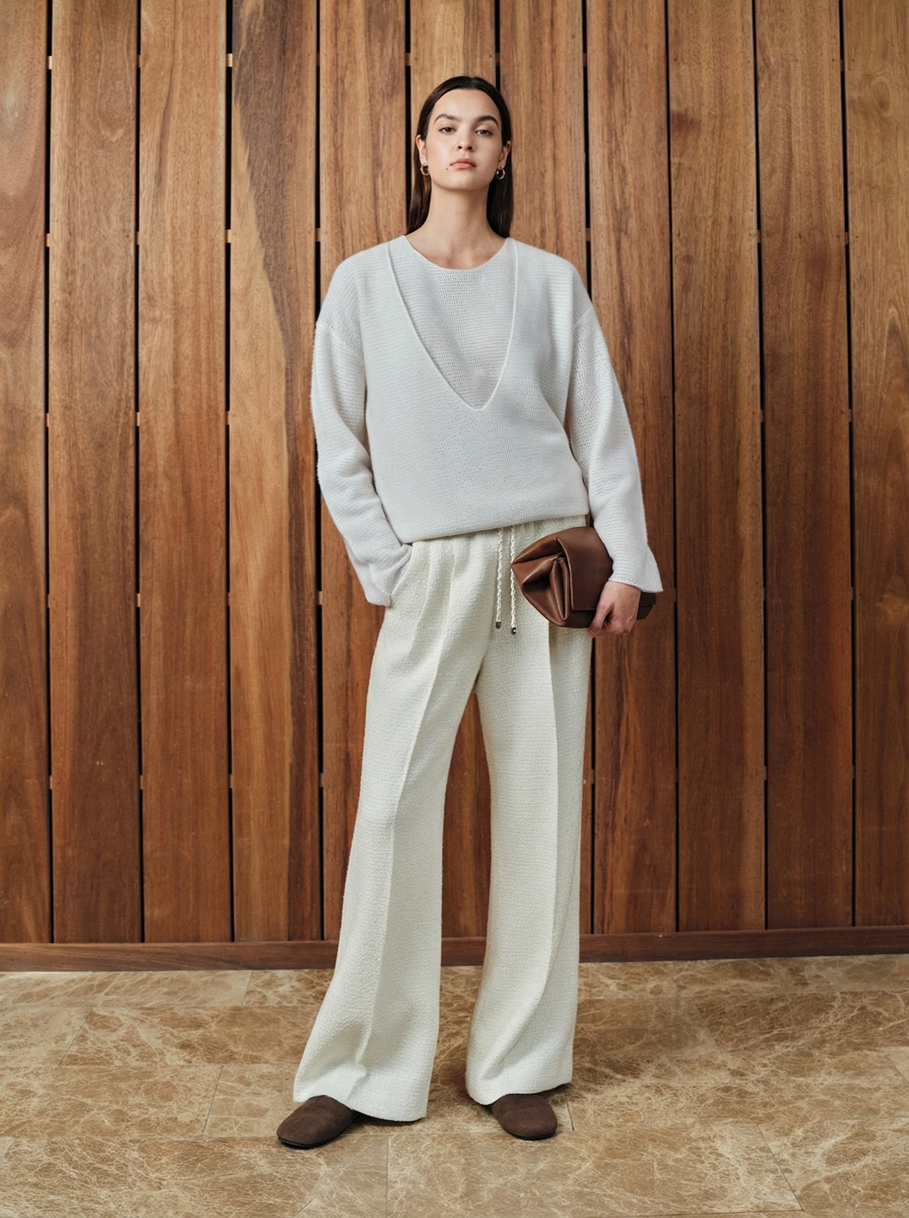 Ivory Wool Tweed Drawstring Trousers - Image 4