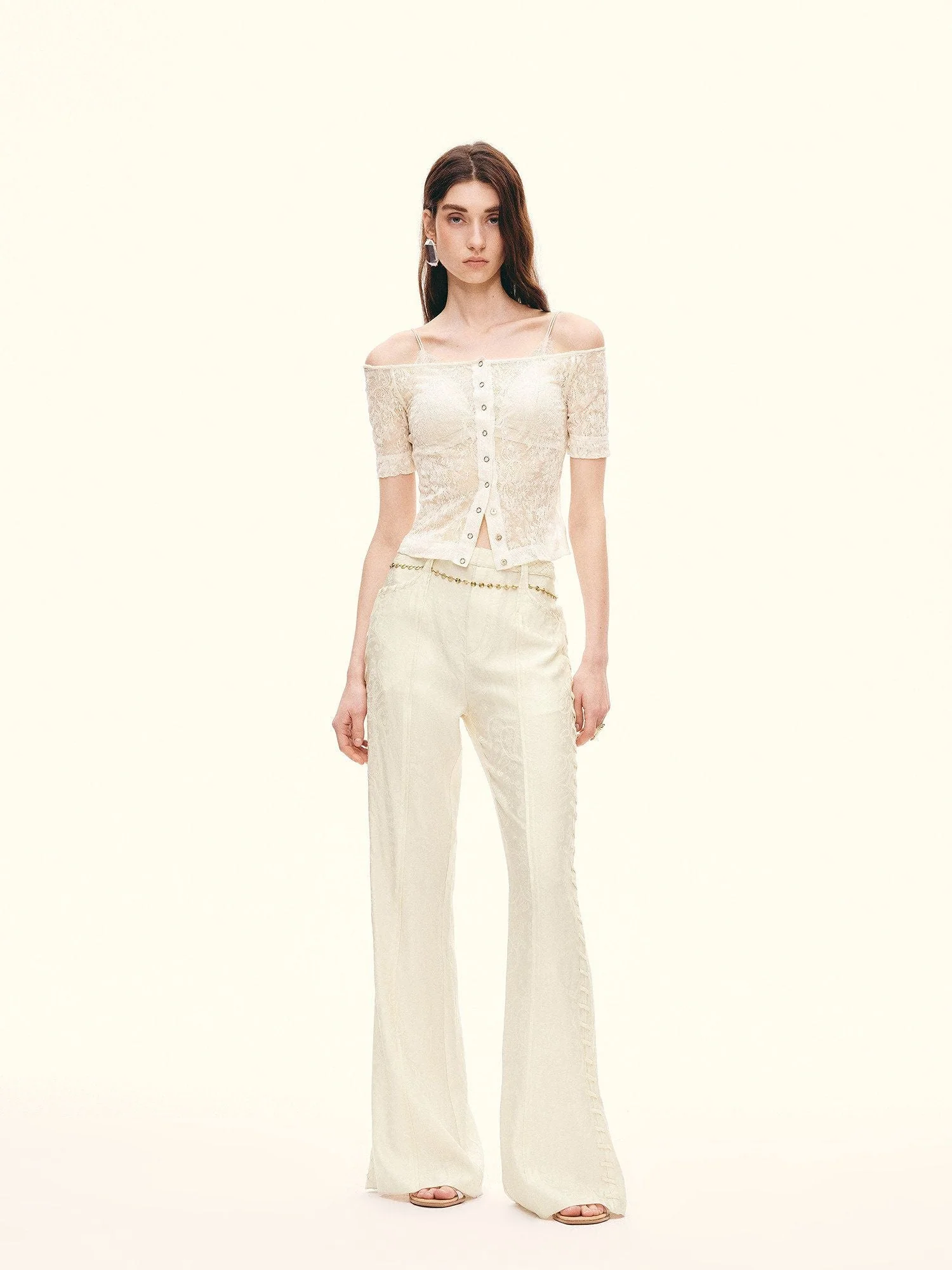 Jacquard Flare Trousers - Image 2