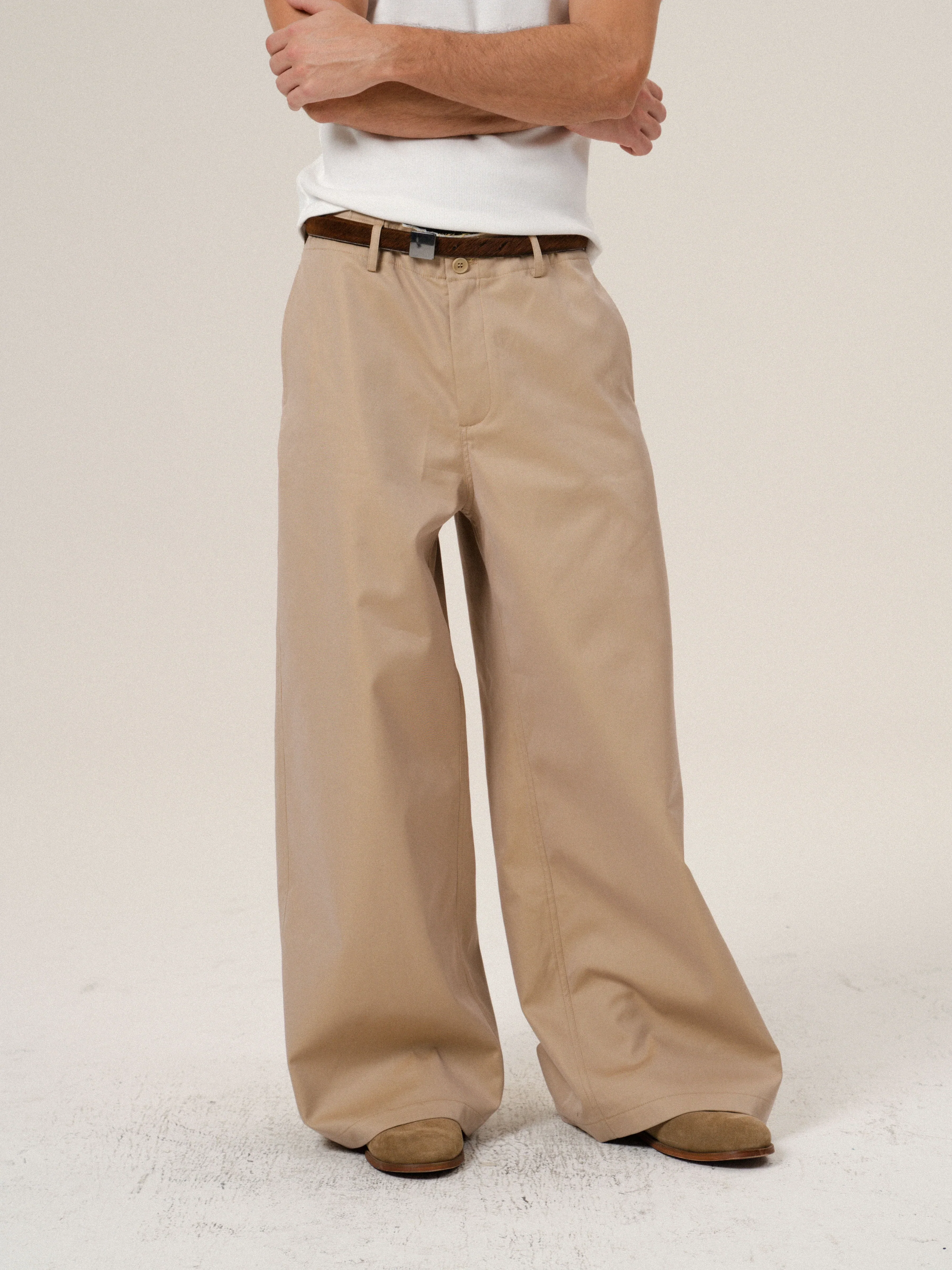 Japanese Two-Tone Cotton Wide-Leg Trousers - Image 2