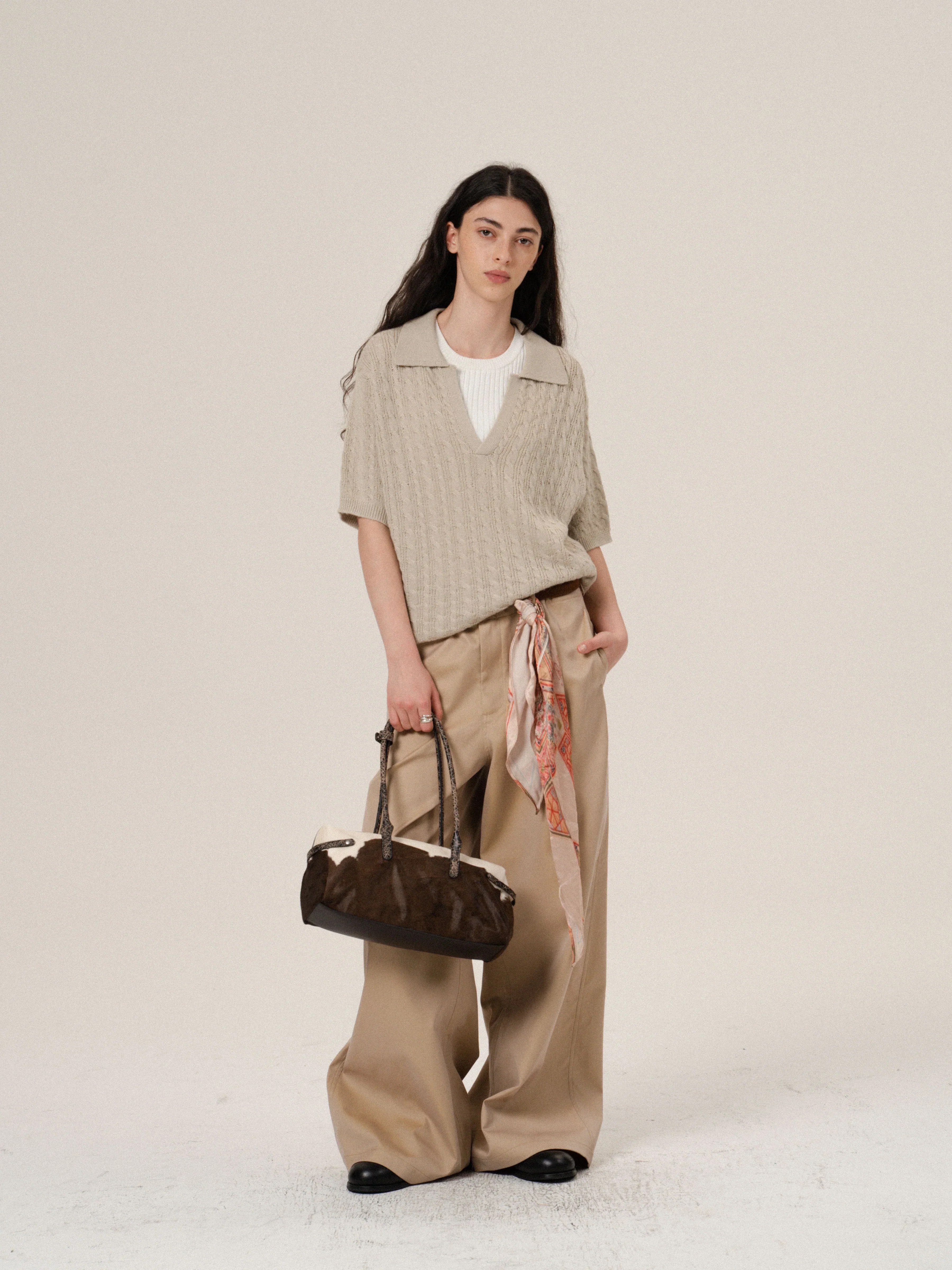 Japanese Two-Tone Cotton Wide-Leg Trousers - Image 3