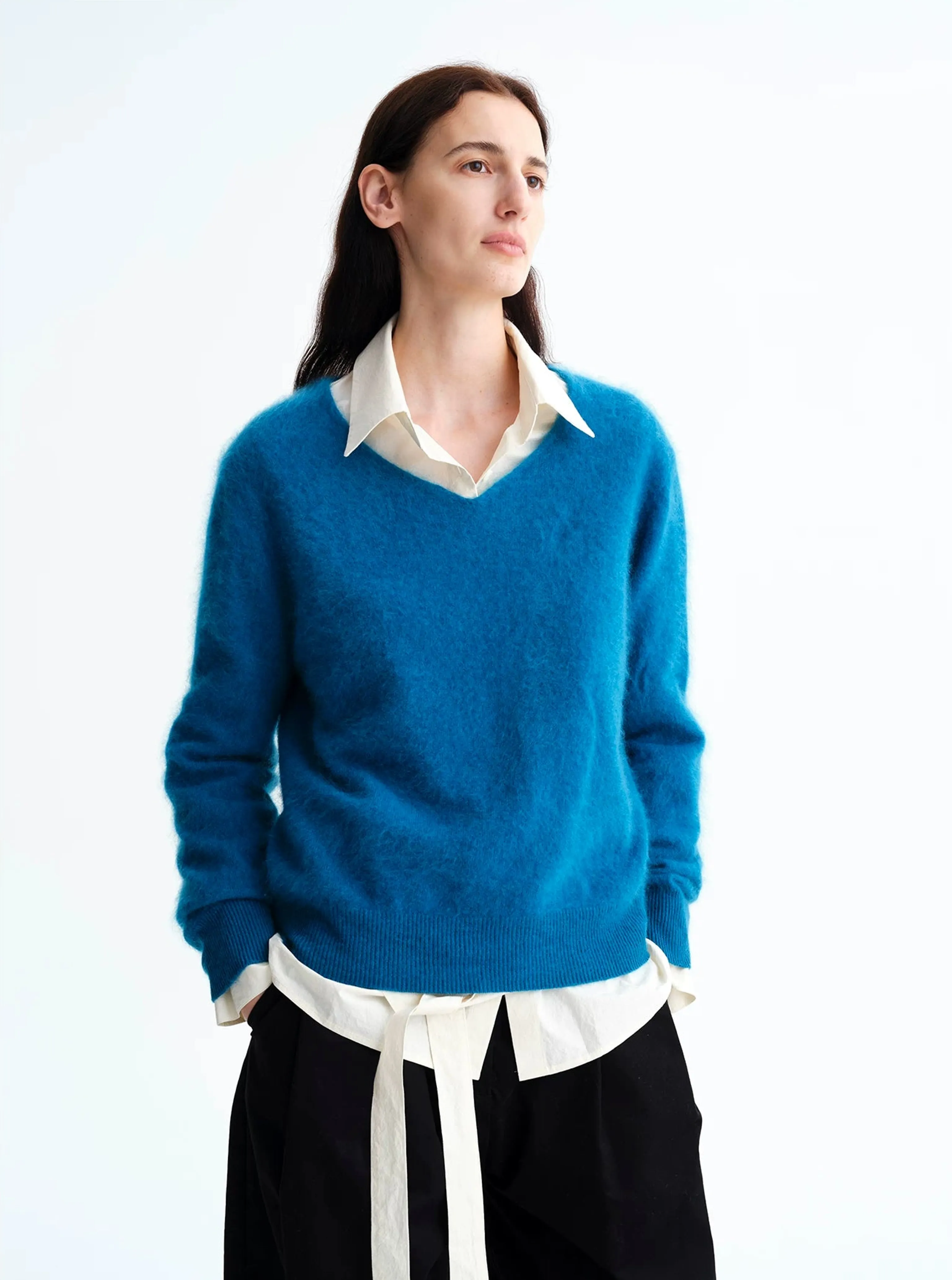 Klein Blue V‑Neck Cashmere‑Blend Sweater - Image 6