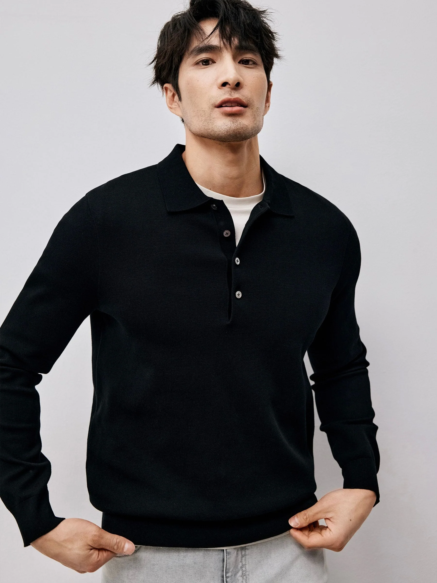 Knit Long Sleeve Polo - Image 3