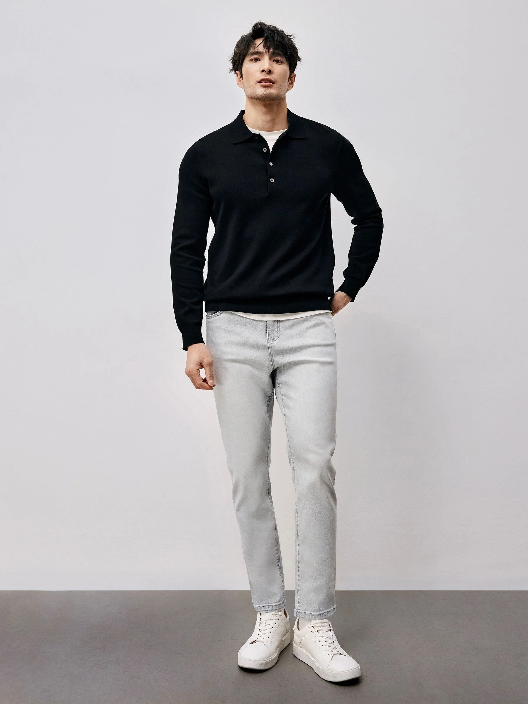 Knit Long Sleeve Polo - Image 4