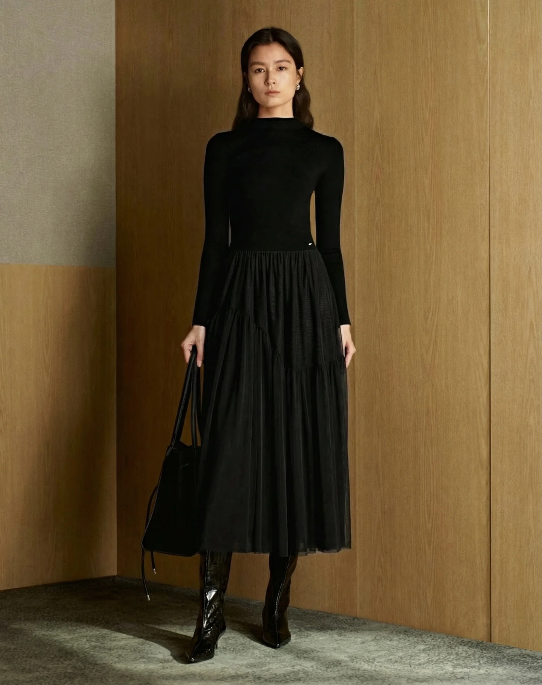 Knit Tulle Midi Dress