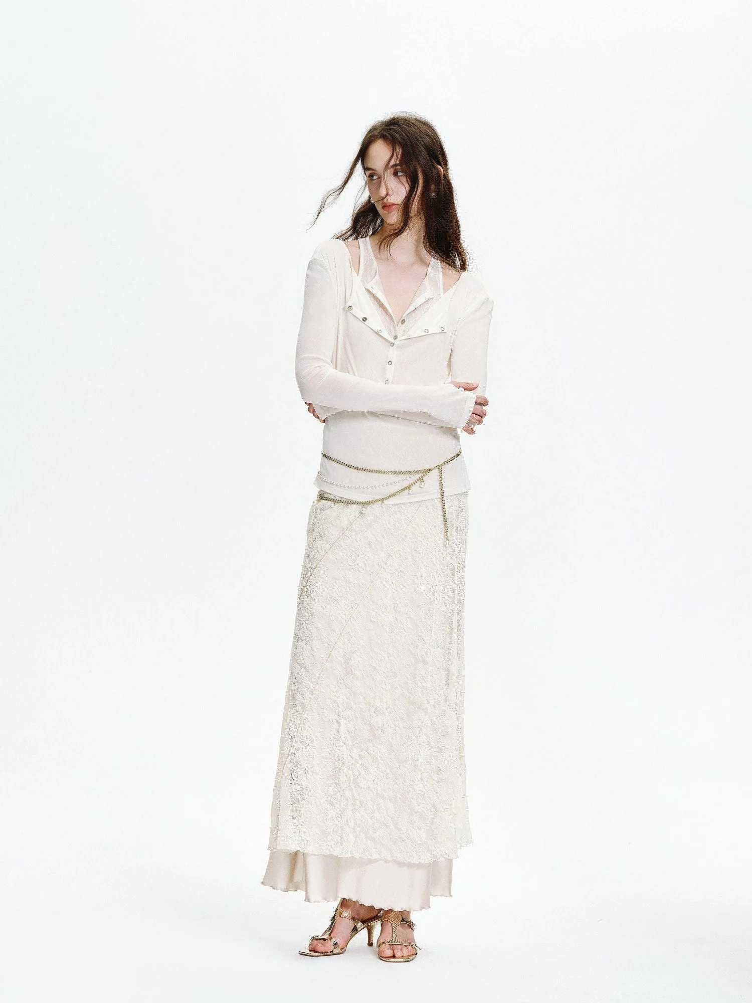 Lace Overlay Maxi Skirt - Image 2