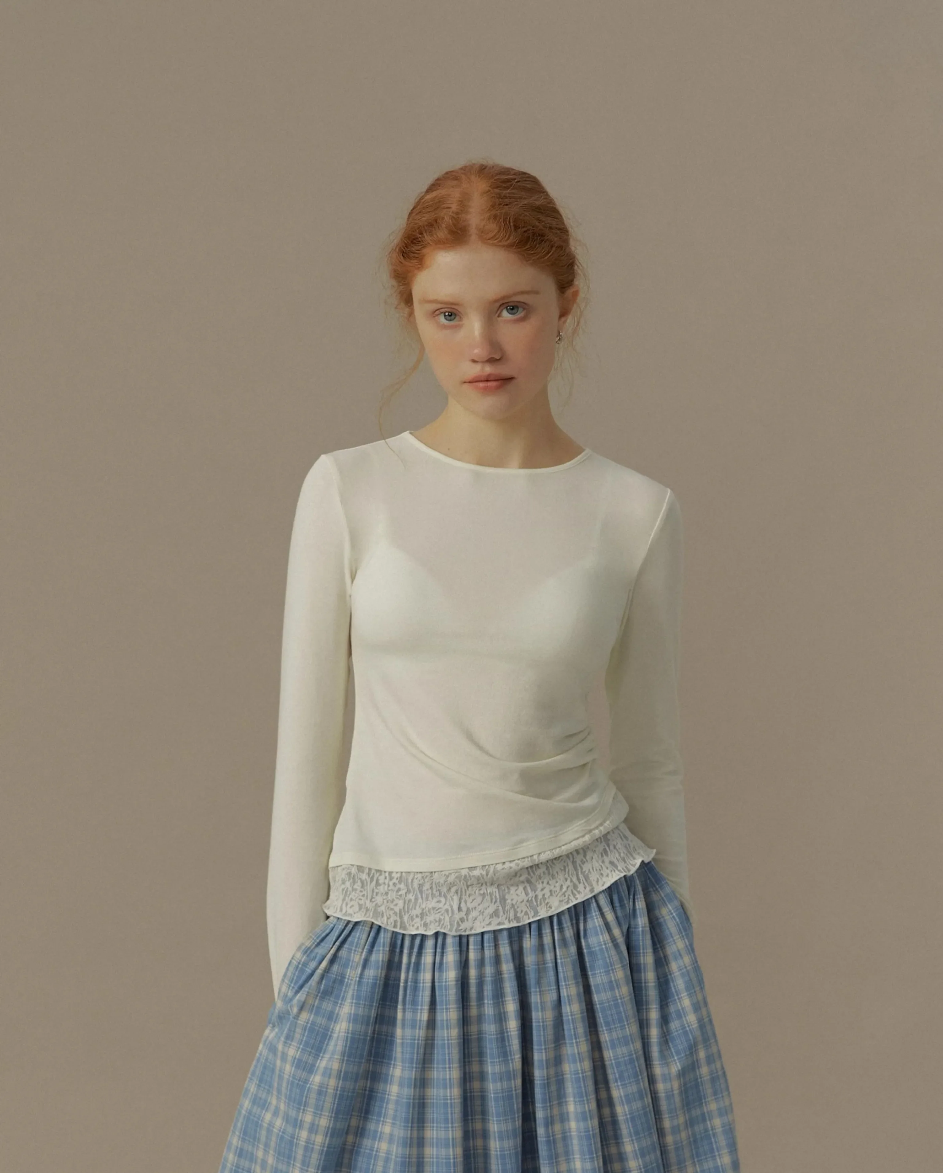 Lace-Trim Ruched Knit Top - Image 4