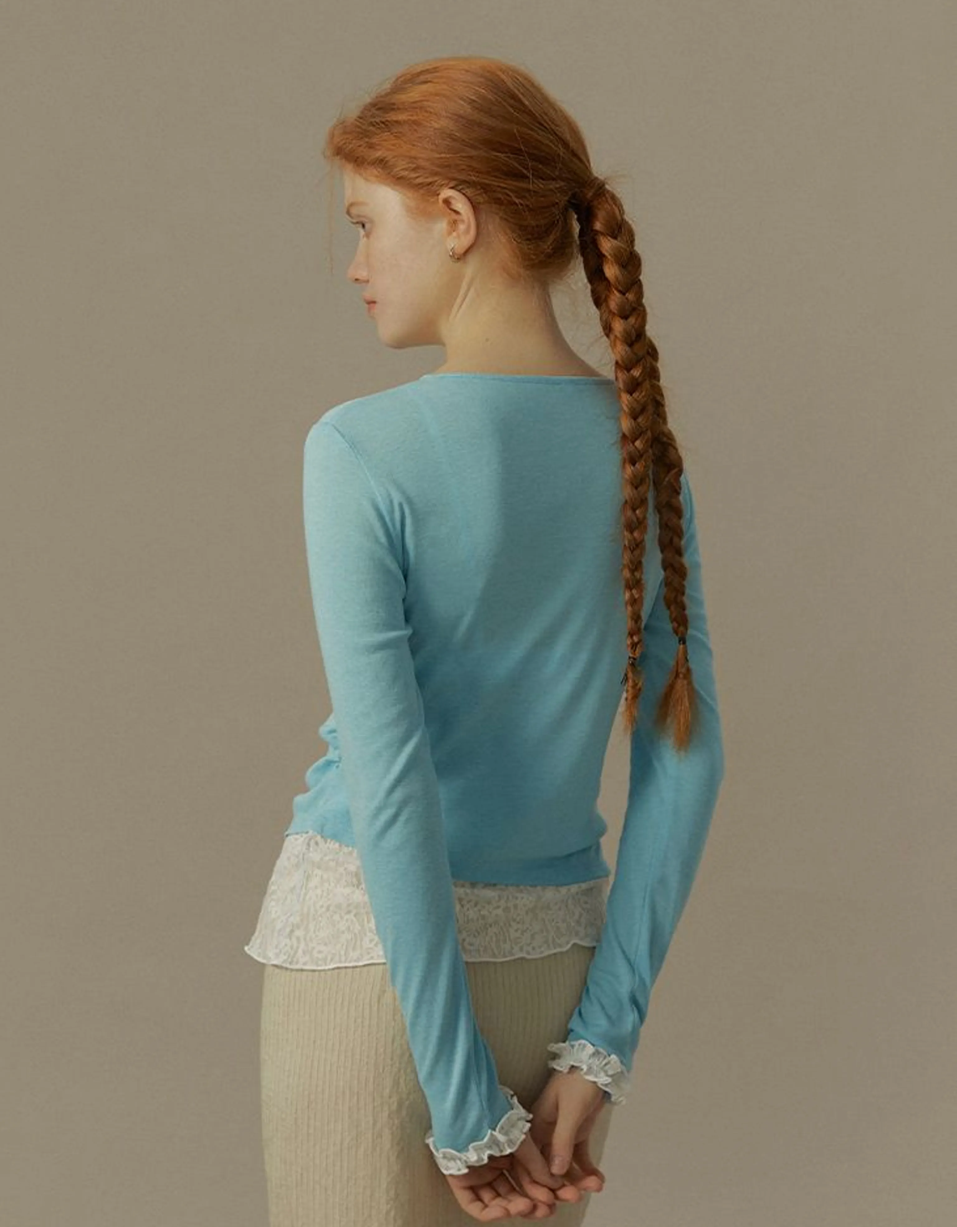 Lace-Trim Ruched Knit Top - Image 5