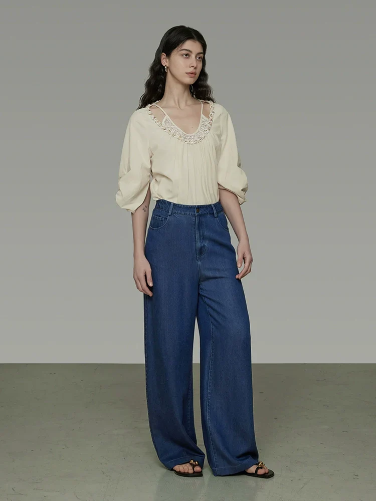Lace-Trim Scoop-Neck Blouse