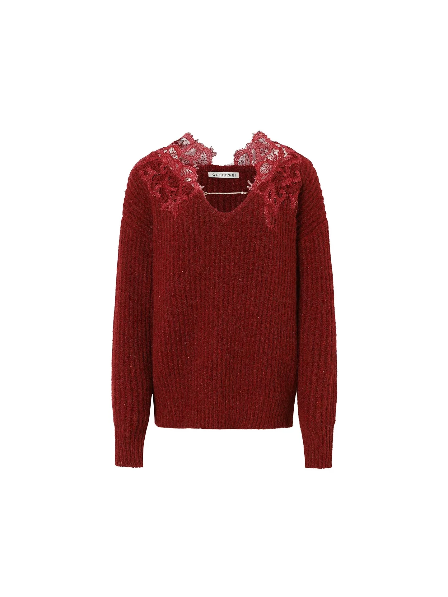 Lace-Trim V-Neck Sweater - Image 2