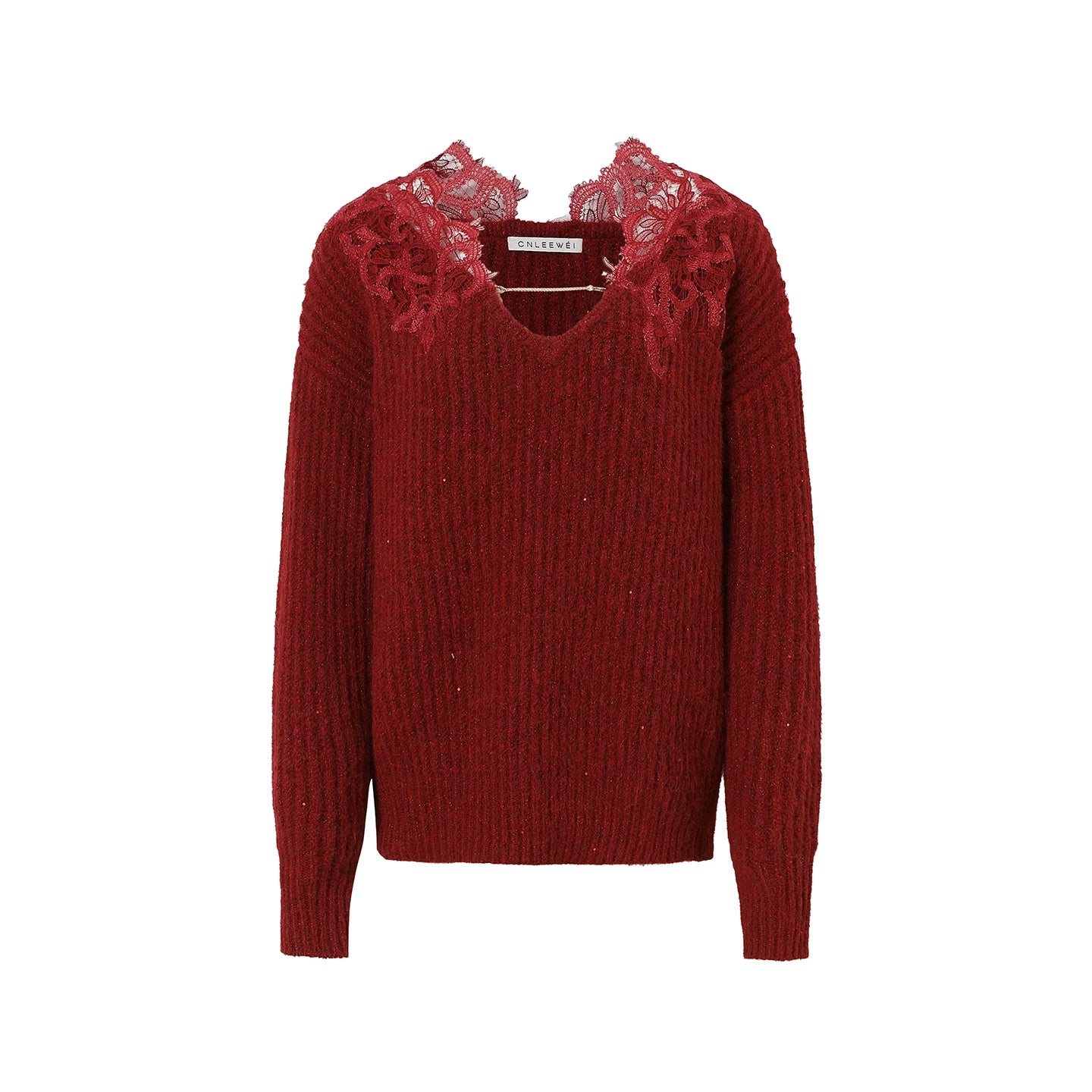 Lace-Trim V-Neck Sweater - Image 3