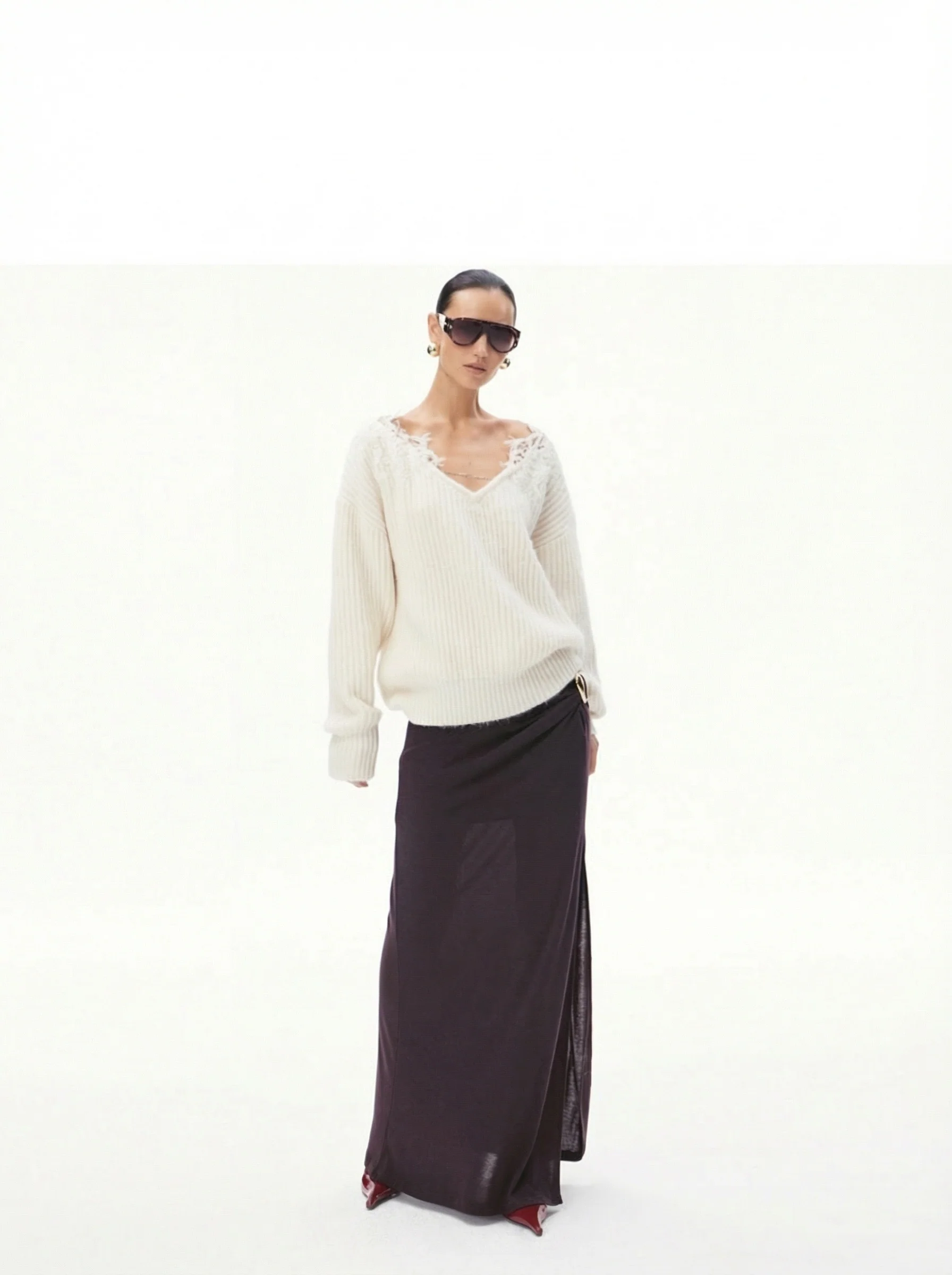 Lace-Trim V-Neck Sweater - Image 6