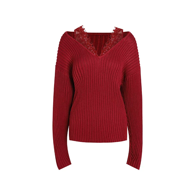 Lace-Trim V Sweater - Image 3