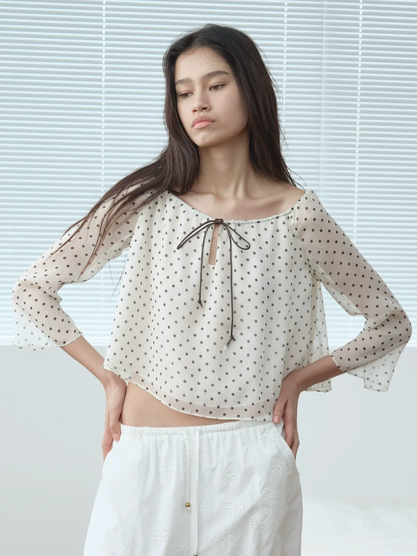 Lace-Up Polka Dot Blouse - Image 2