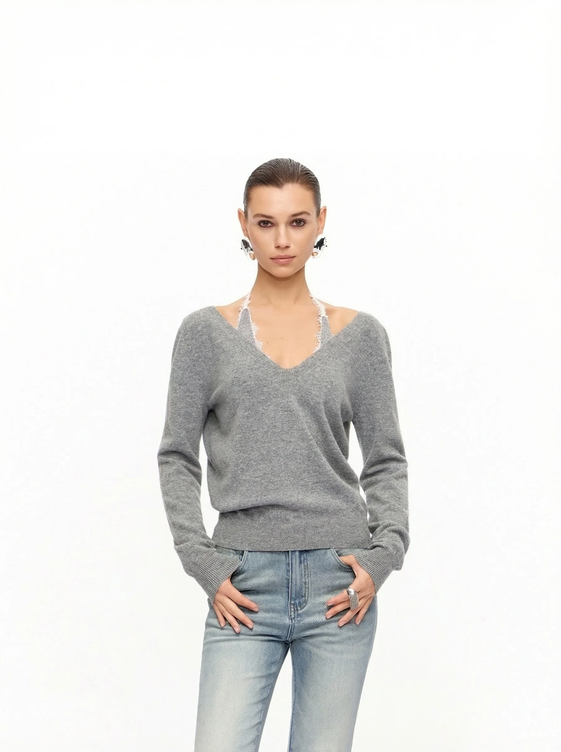 Lace V-Neck Sweater Set