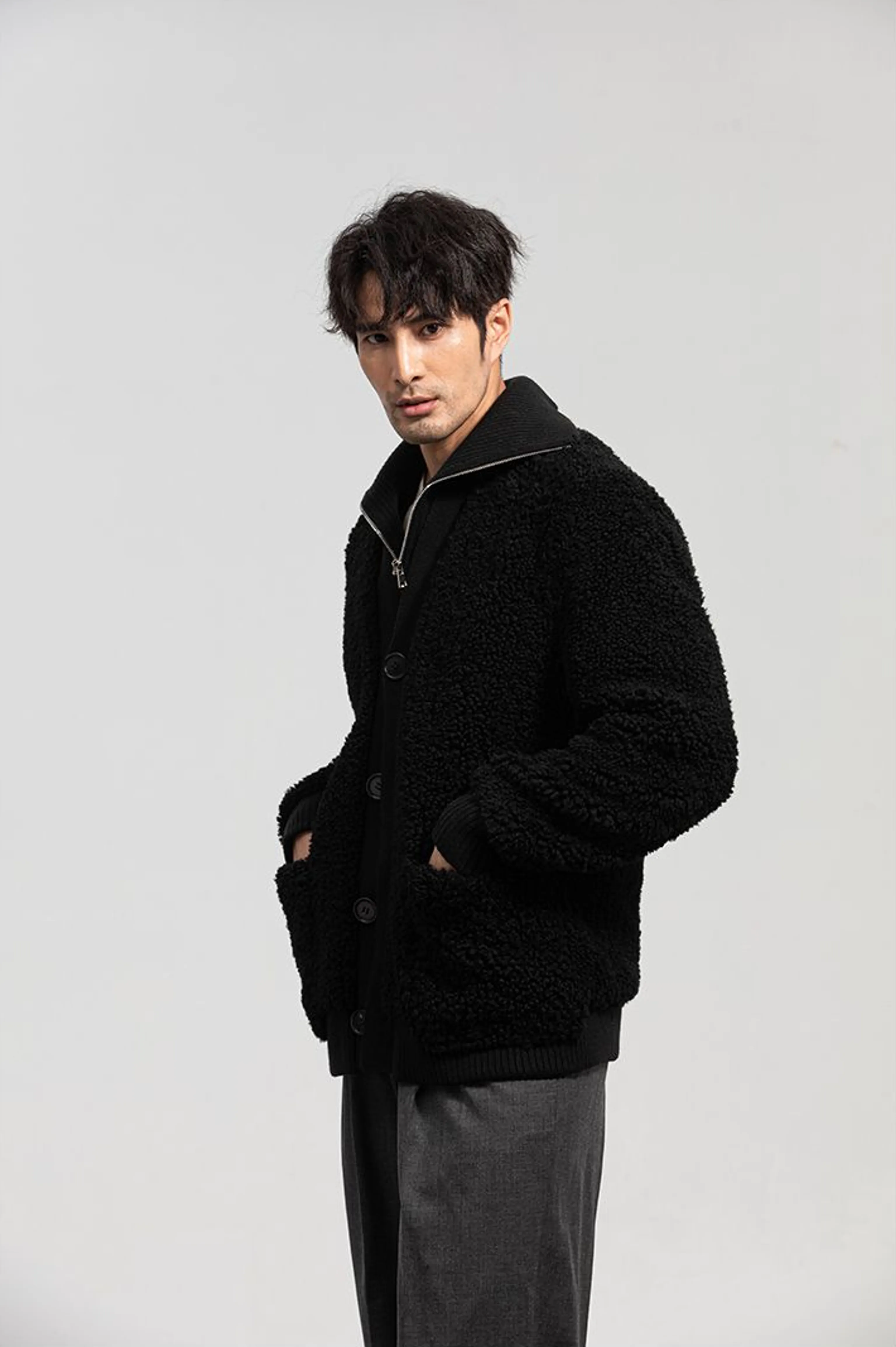 Lamb Shearling Button Jacket - Image 4