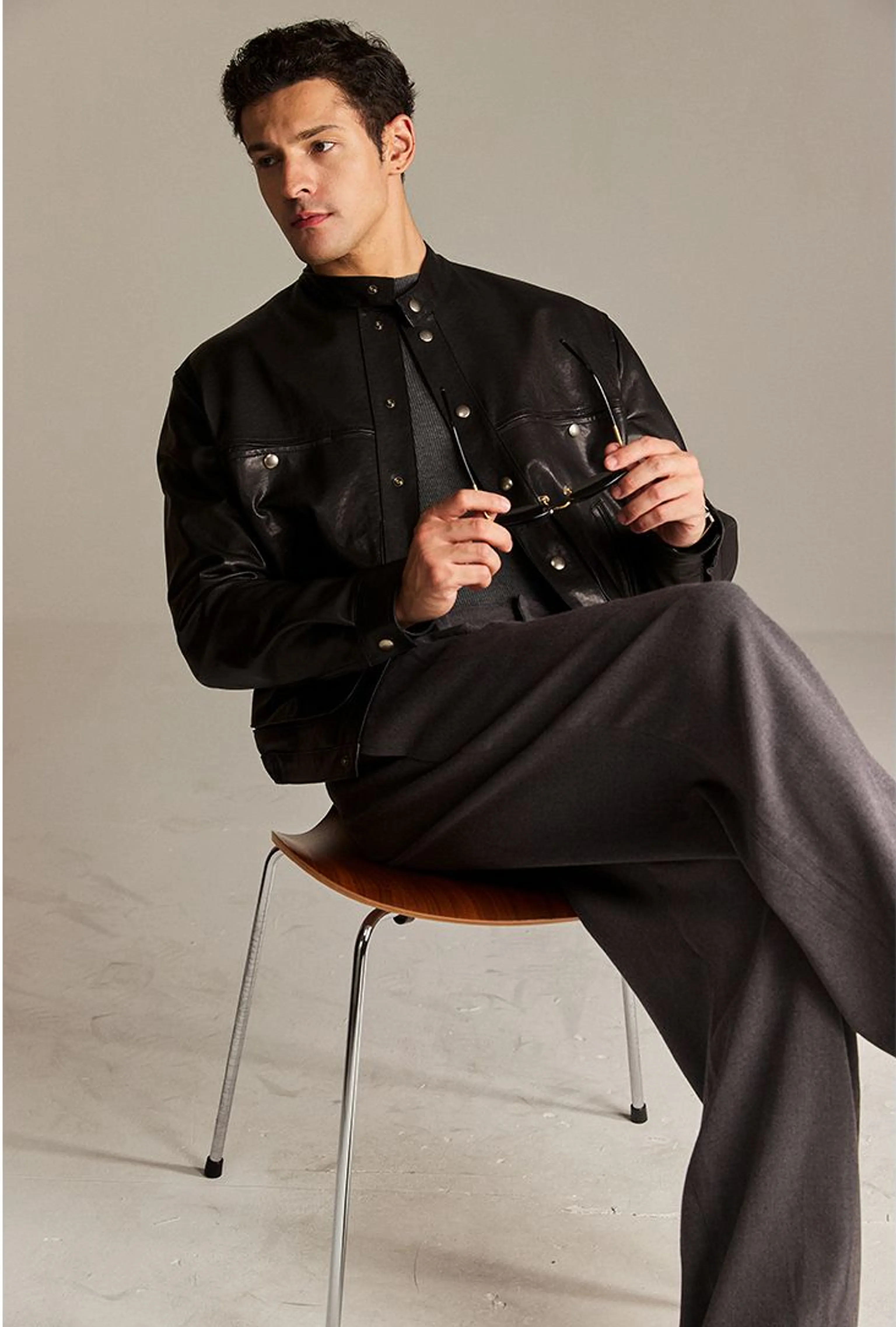 Lambskin Band-Collar Snap Jacket - Image 5