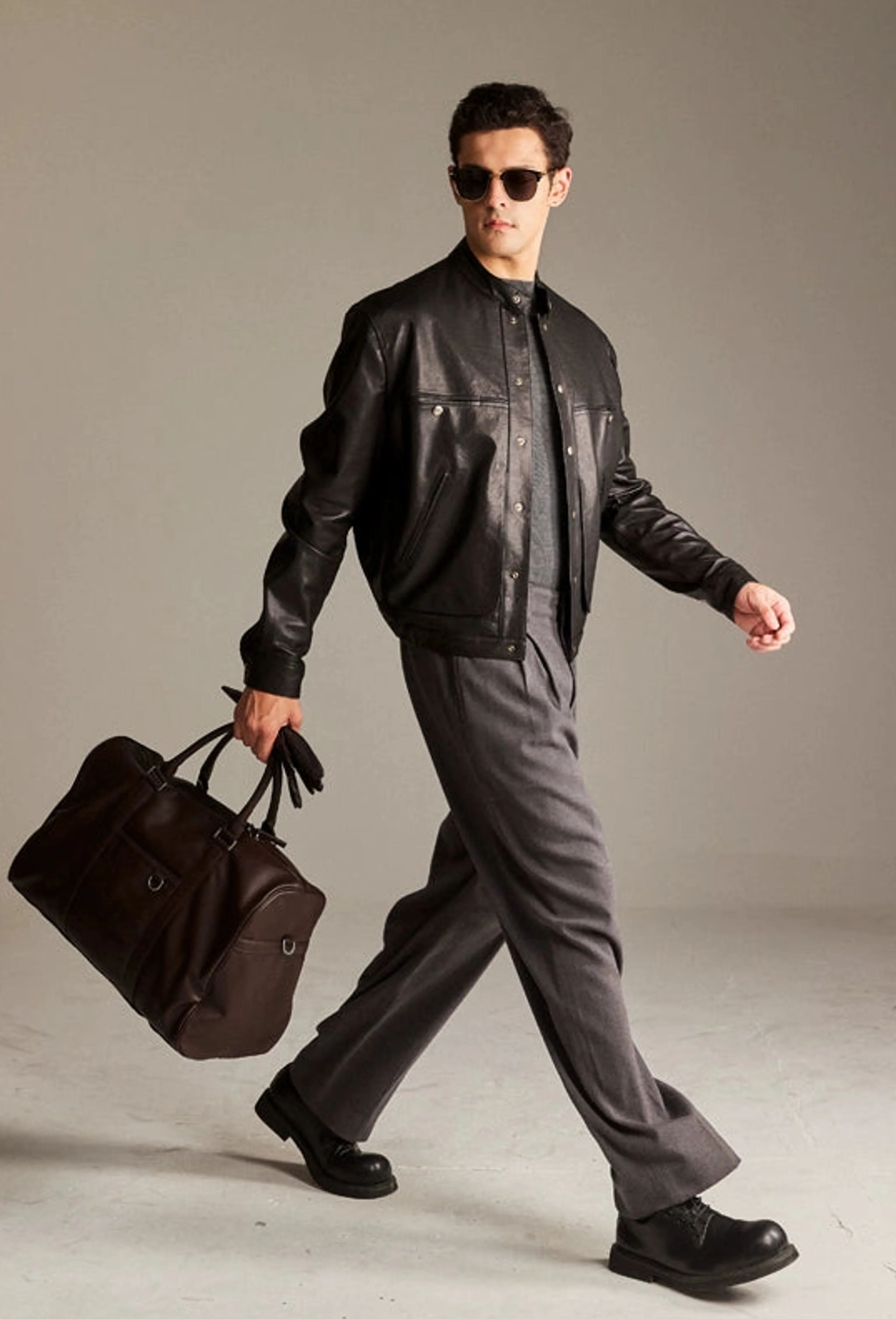 Lambskin Band-Collar Snap Jacket - Image 6