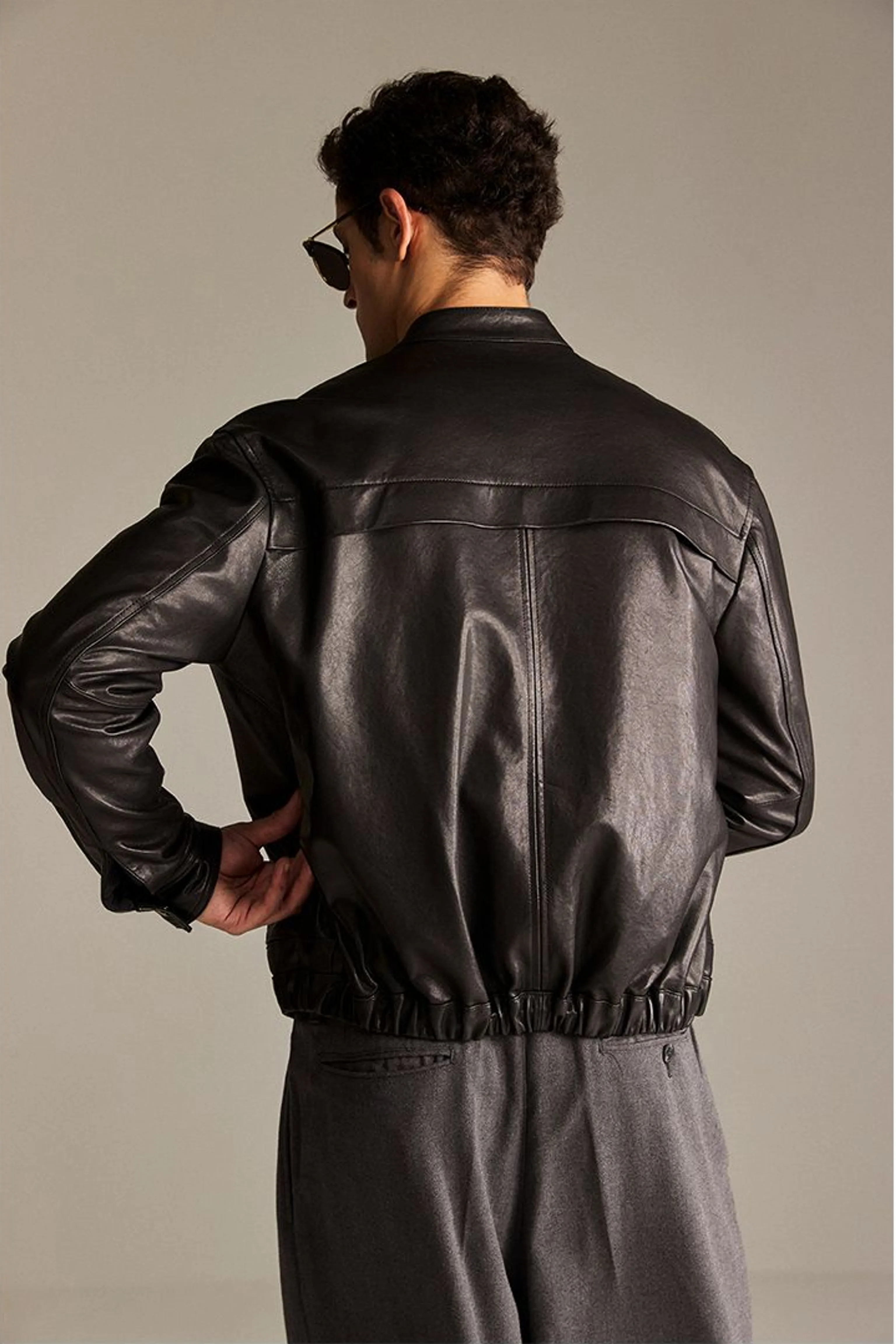 Lambskin Band-Collar Snap Jacket - Image 7