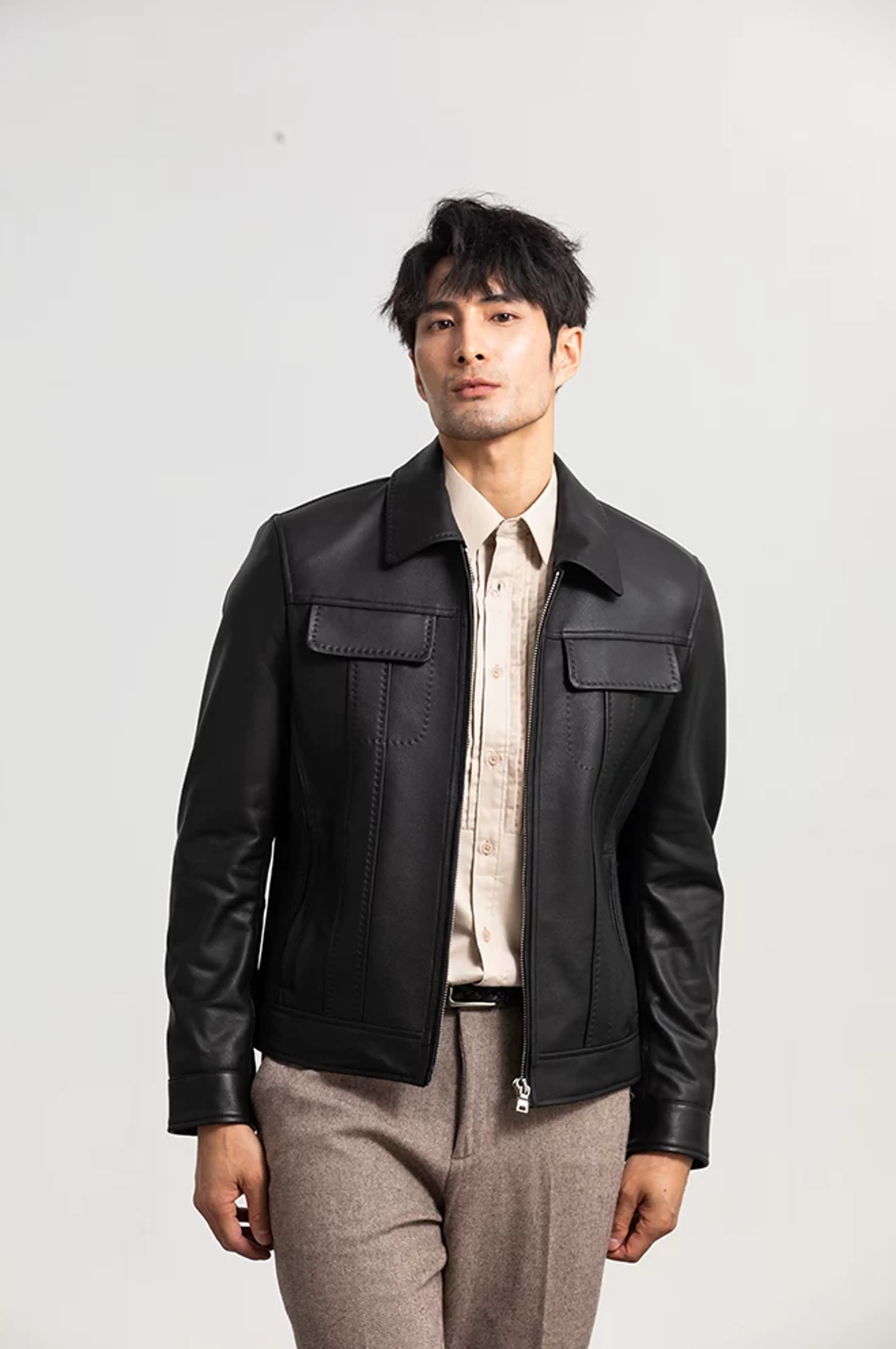 Lambskin Panel Zip Jacket