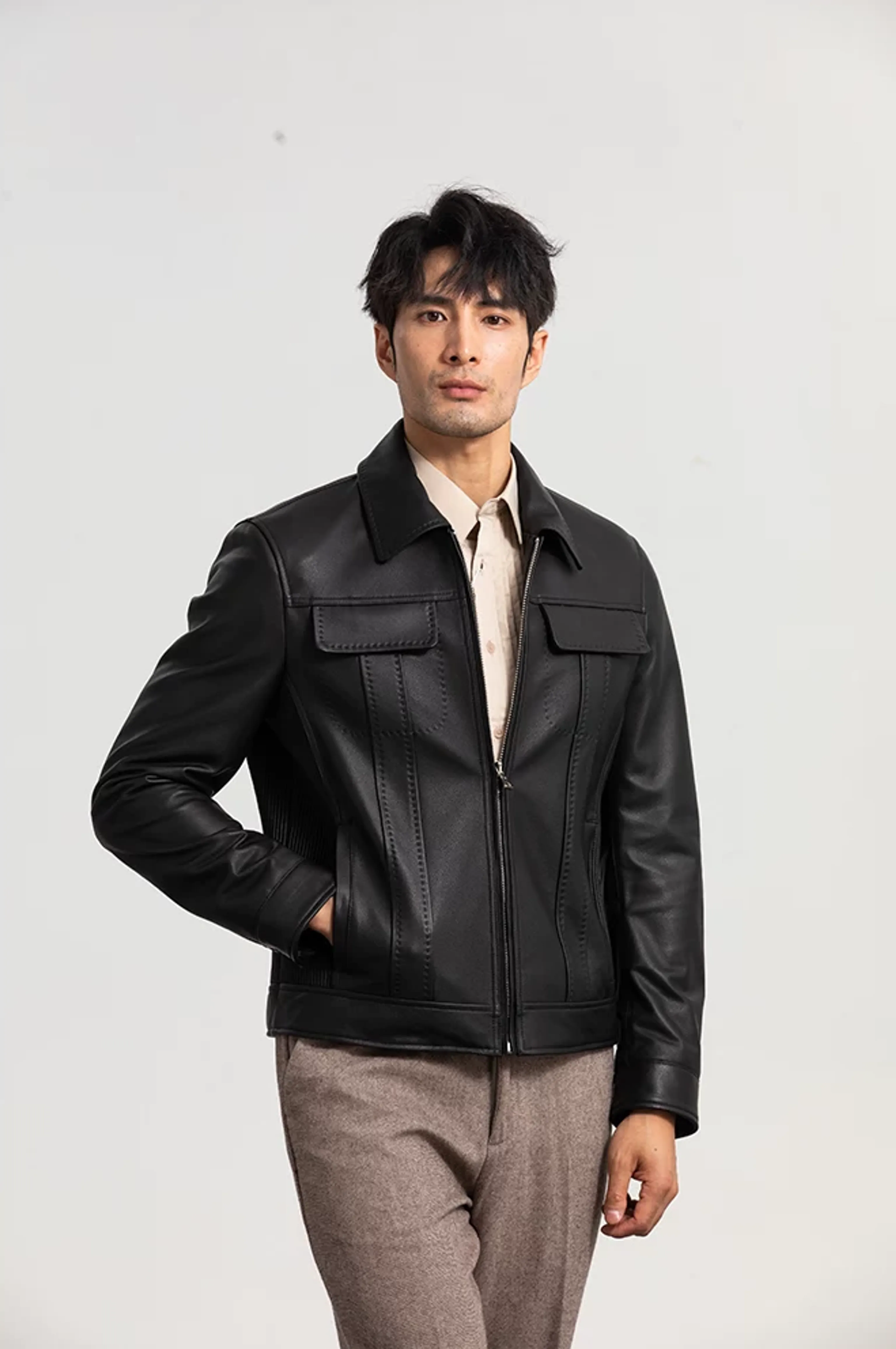 Lambskin Panel Zip Jacket - Image 3