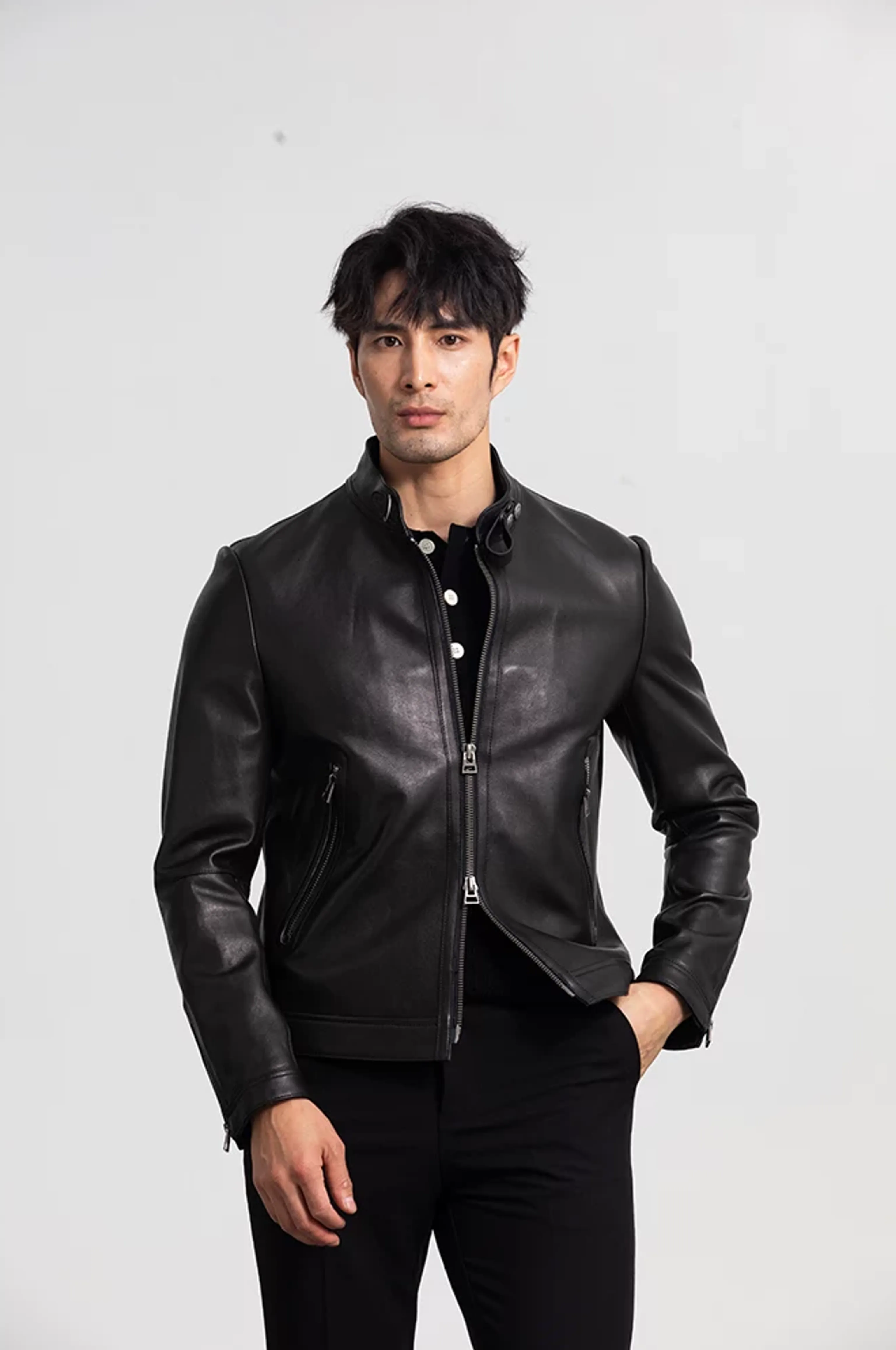 Lambskin Stand-Collar Racer Jacket