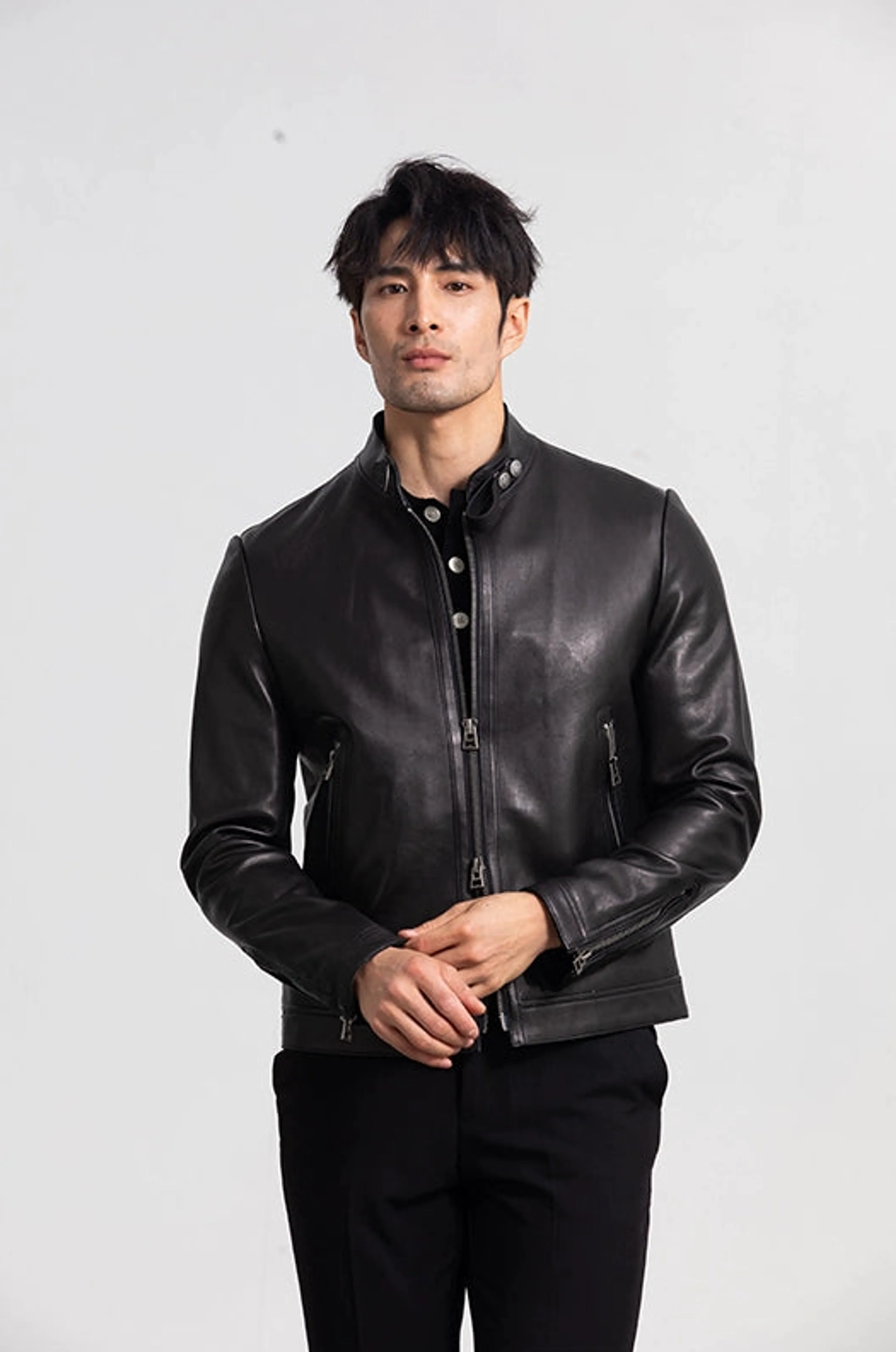 Lambskin Stand-Collar Racer Jacket - Image 4