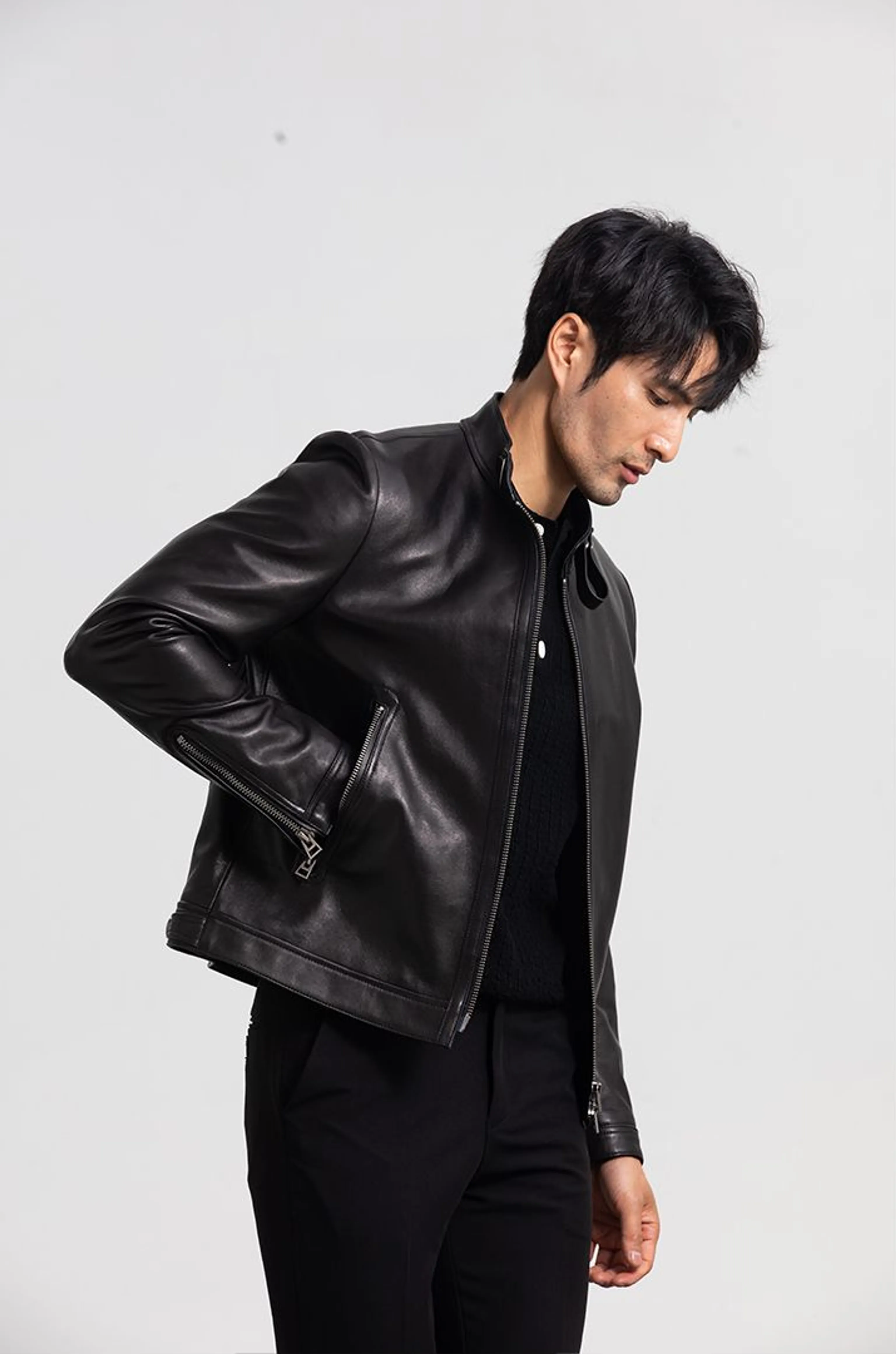 Lambskin Stand-Collar Racer Jacket - Image 5
