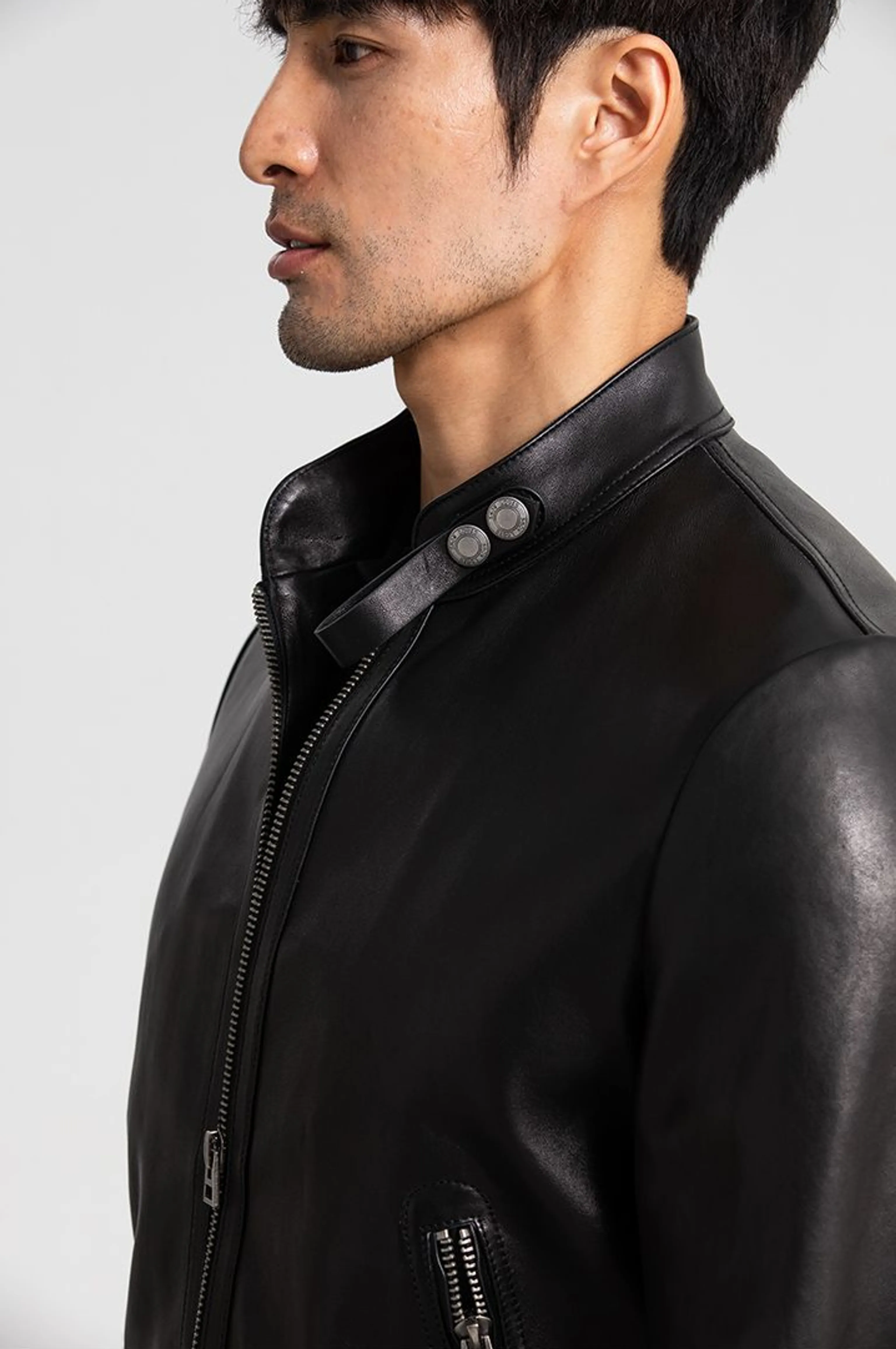 Lambskin Stand-Collar Racer Jacket - Image 6