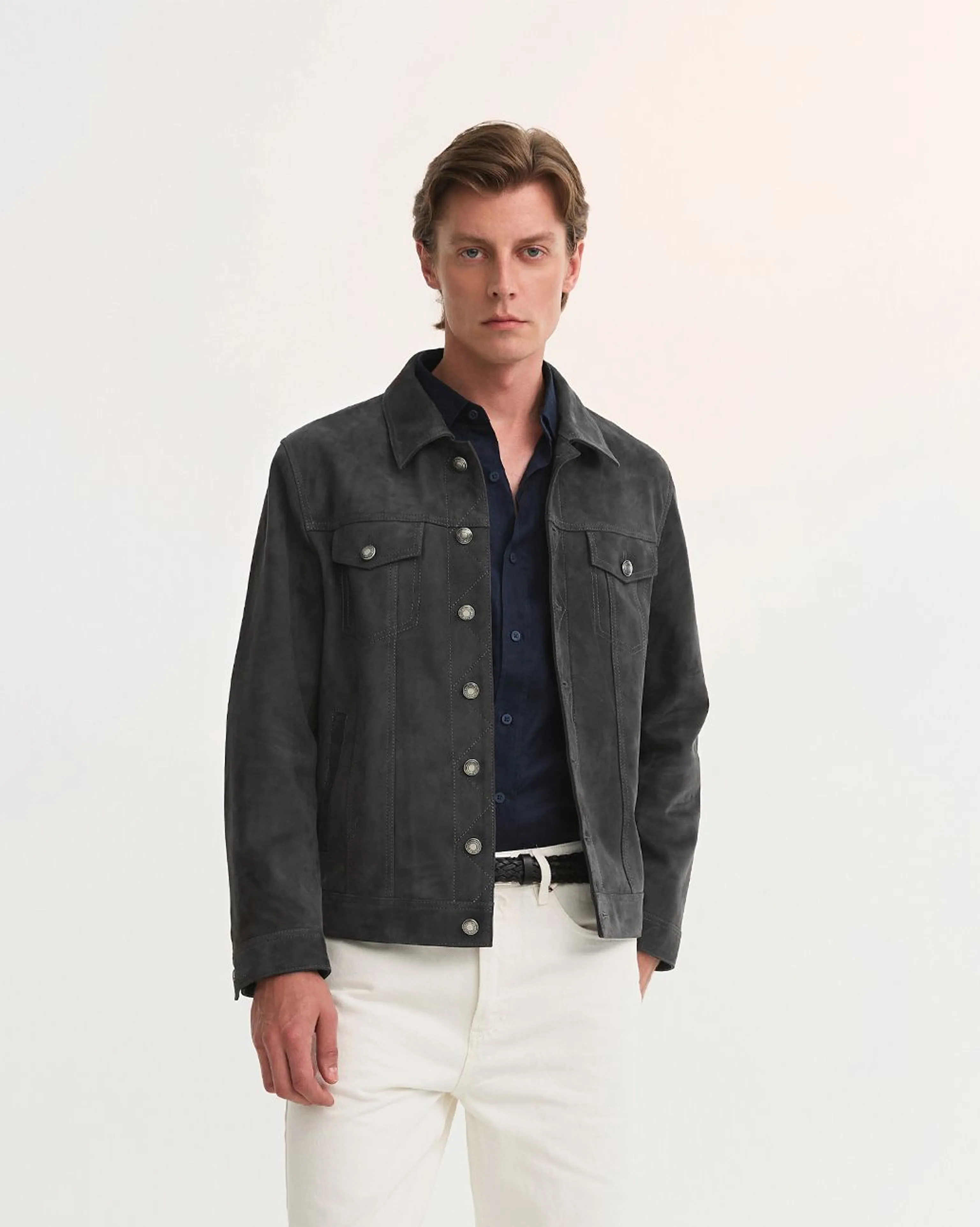 Lambskin Suede Trucker Jacket