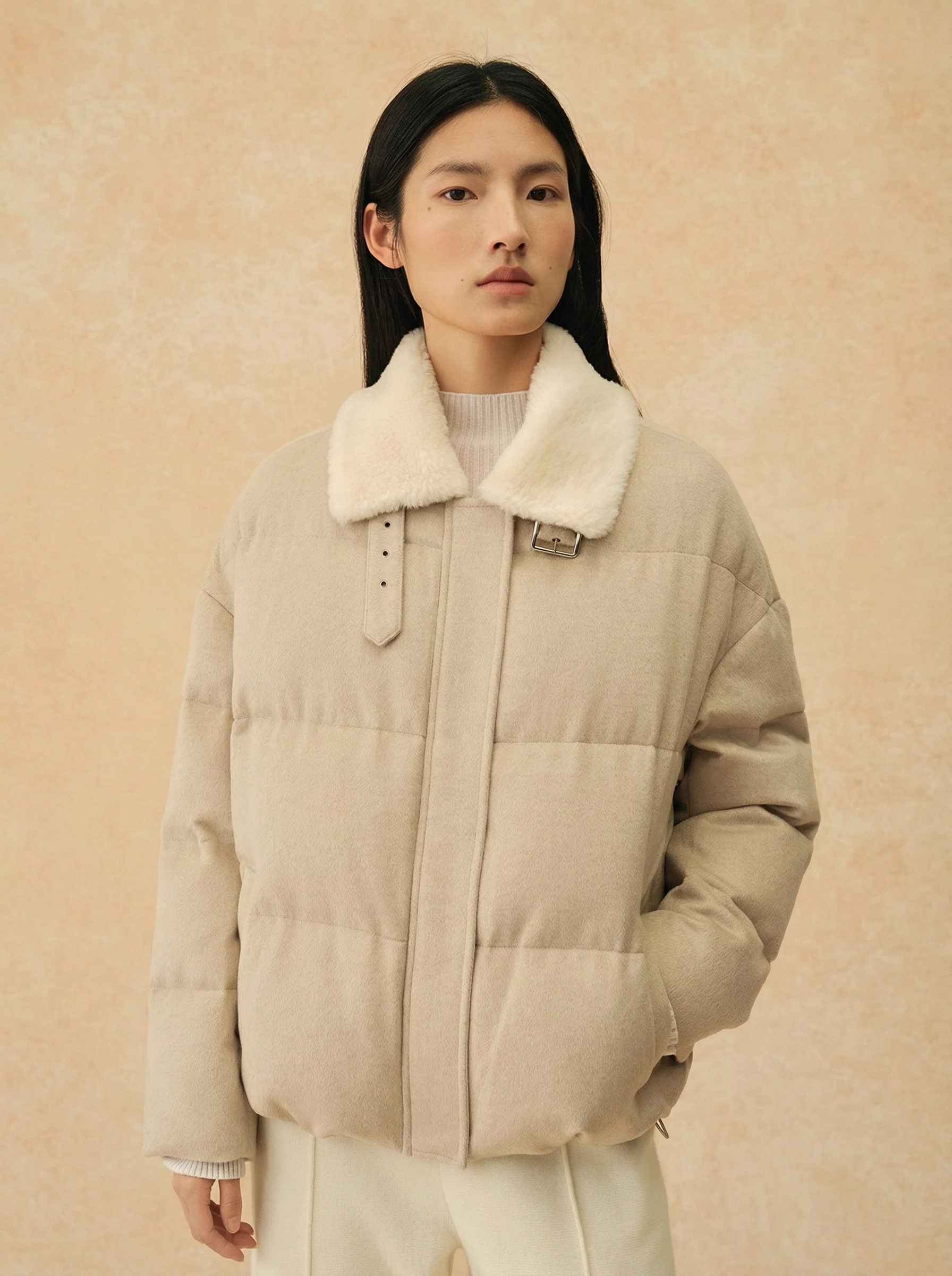 Lambswool Collar Short Down Jacket - Image 5