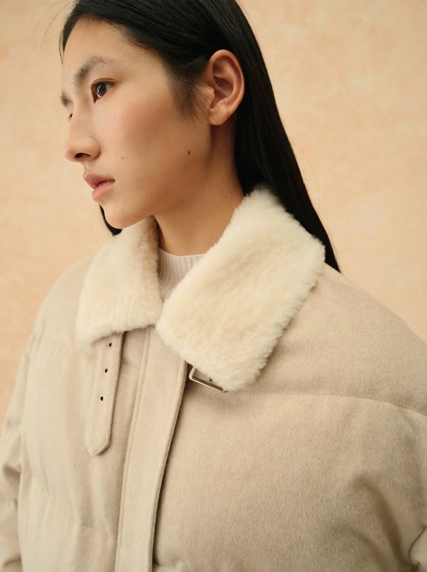 Lambswool Collar Short Down Jacket - Image 7