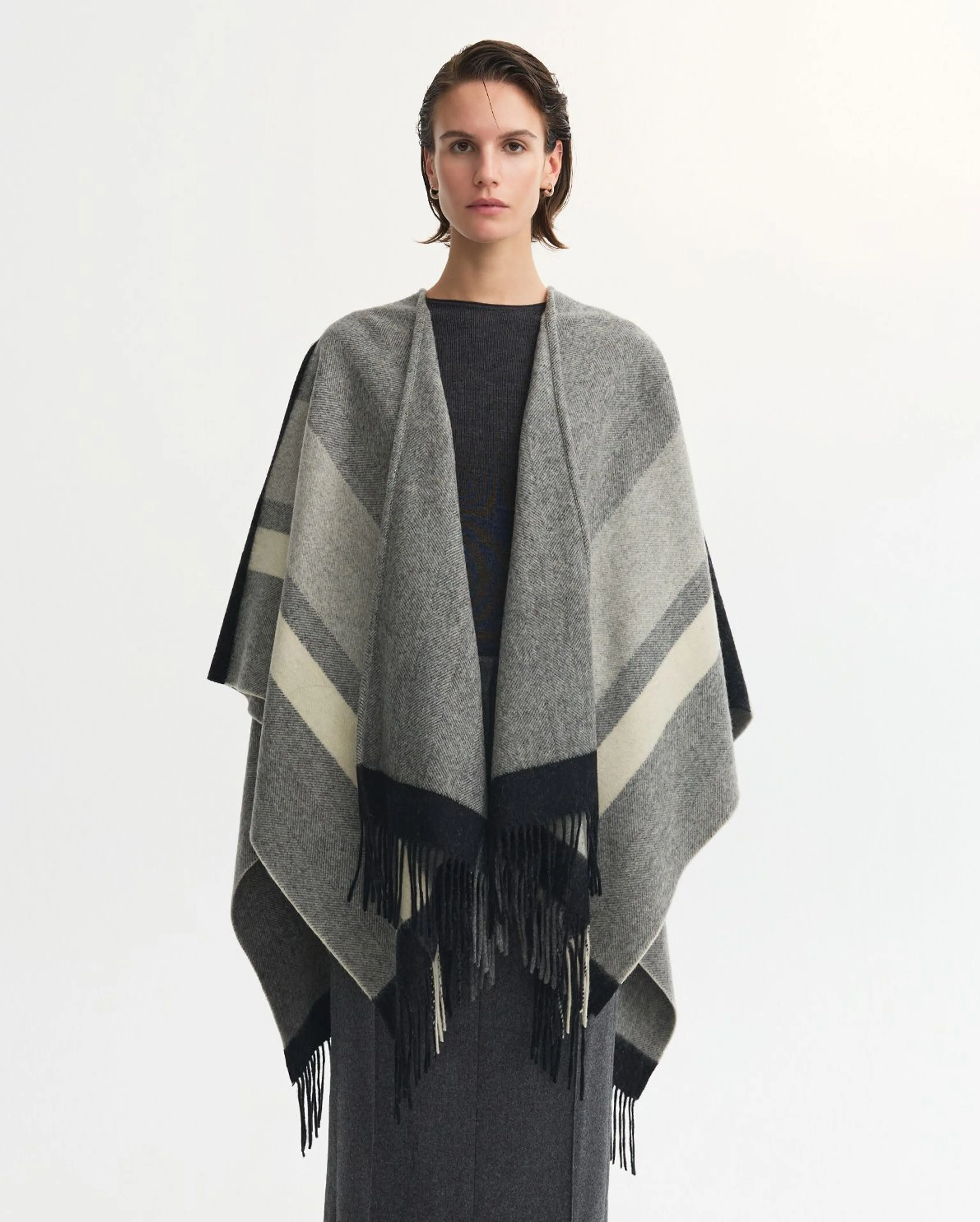 Lambswool Striped Fringe Shawl - Image 3
