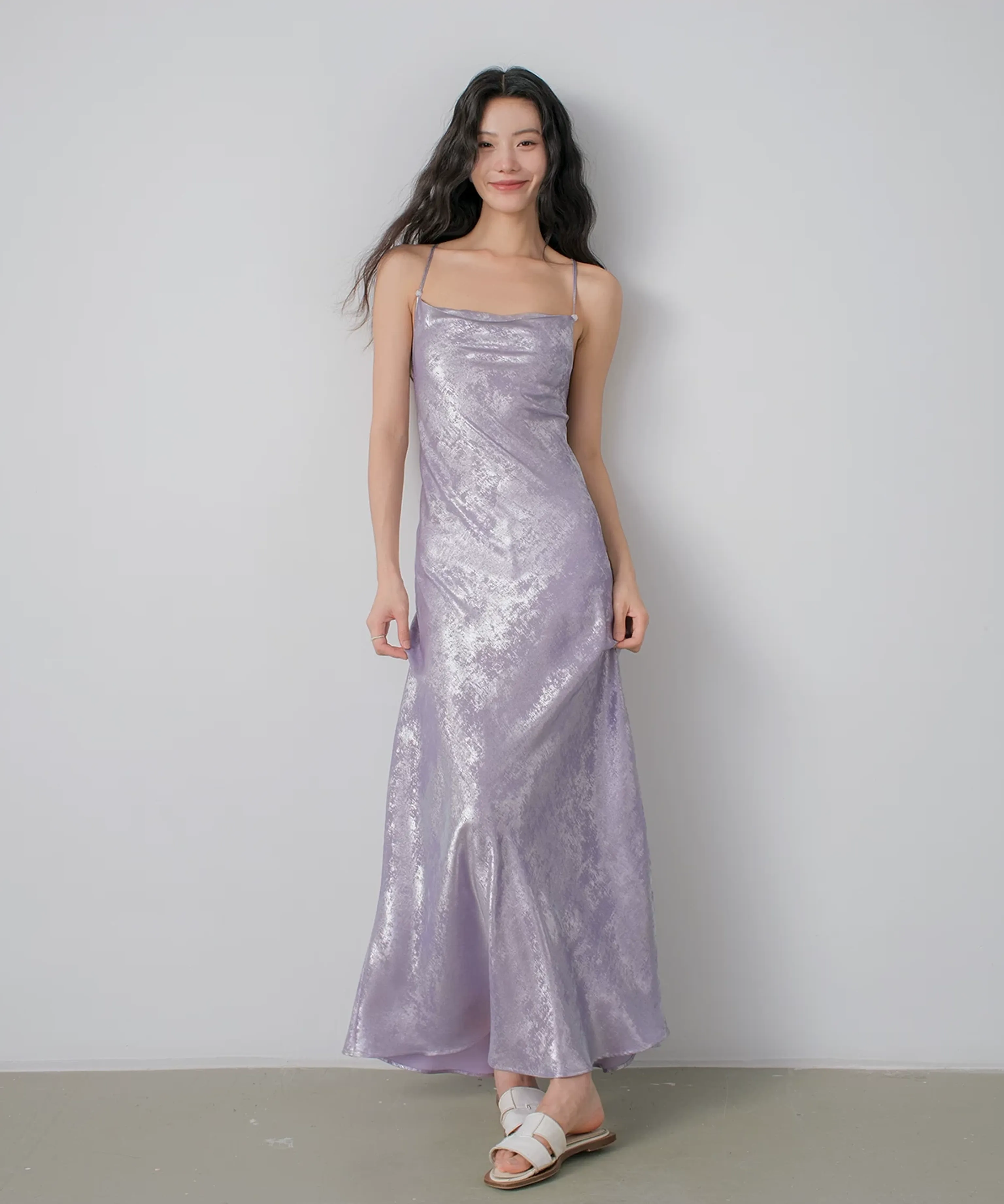 Lavender Metallic Satin Slip Maxi Dress - Image 3