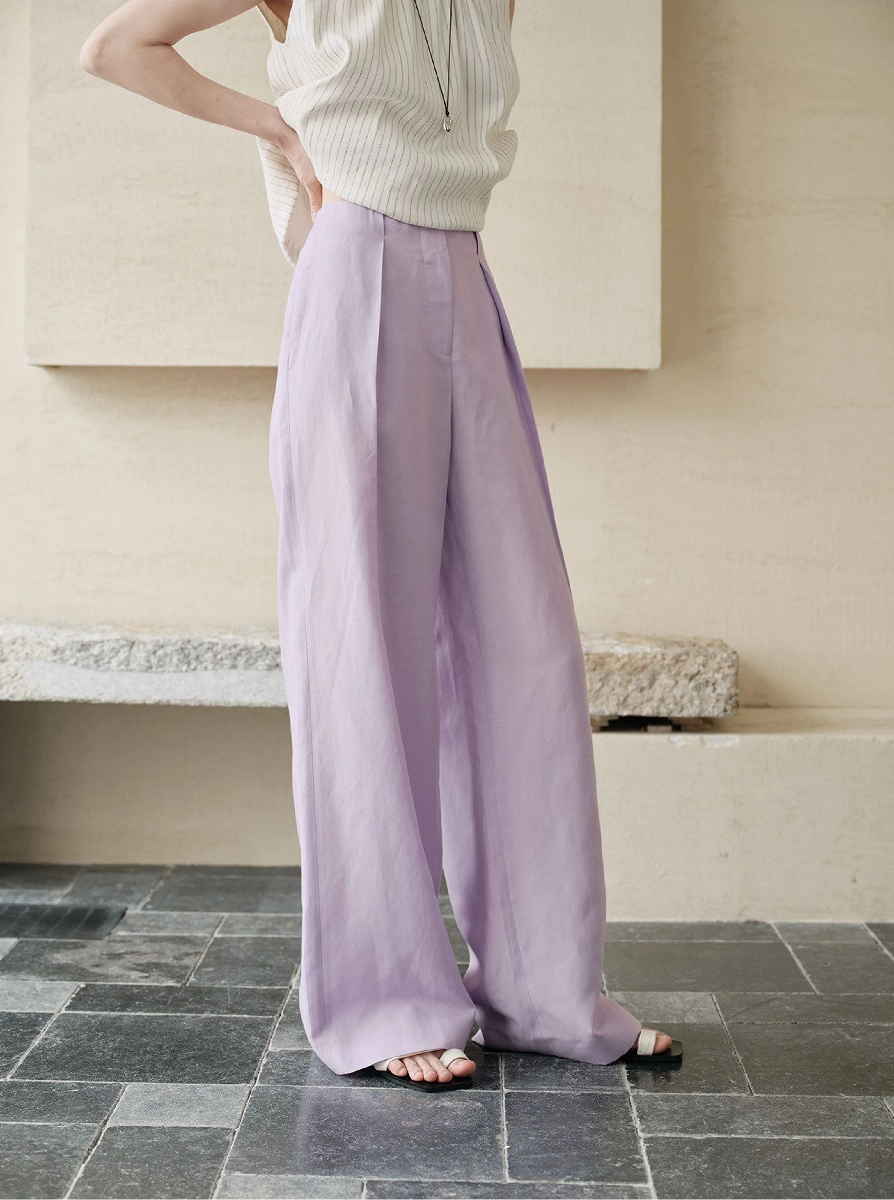 Lavender Pleated Wide-Leg Pants - Image 5