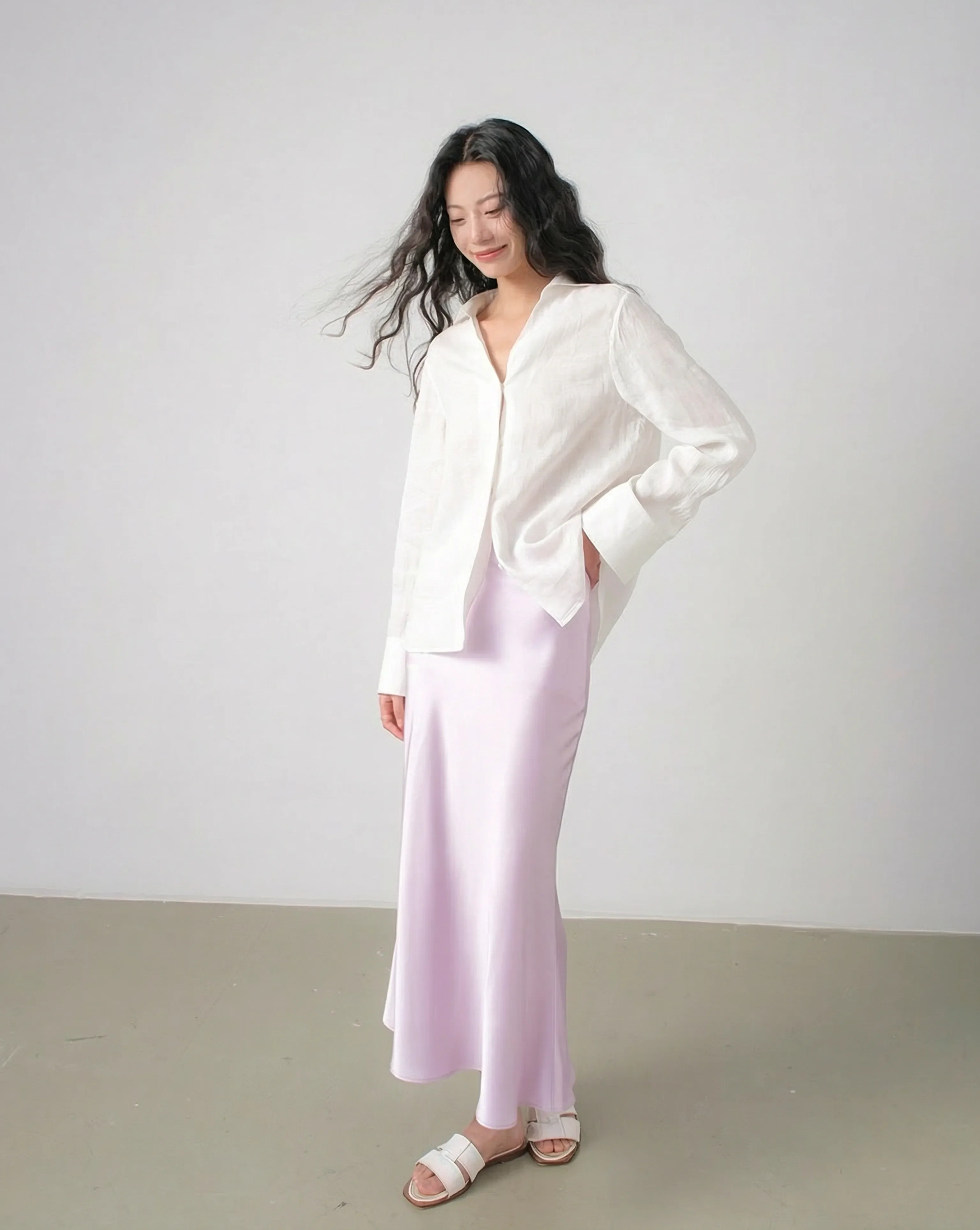 Lavender Satin Fishtail Midi Skirt - Image 4