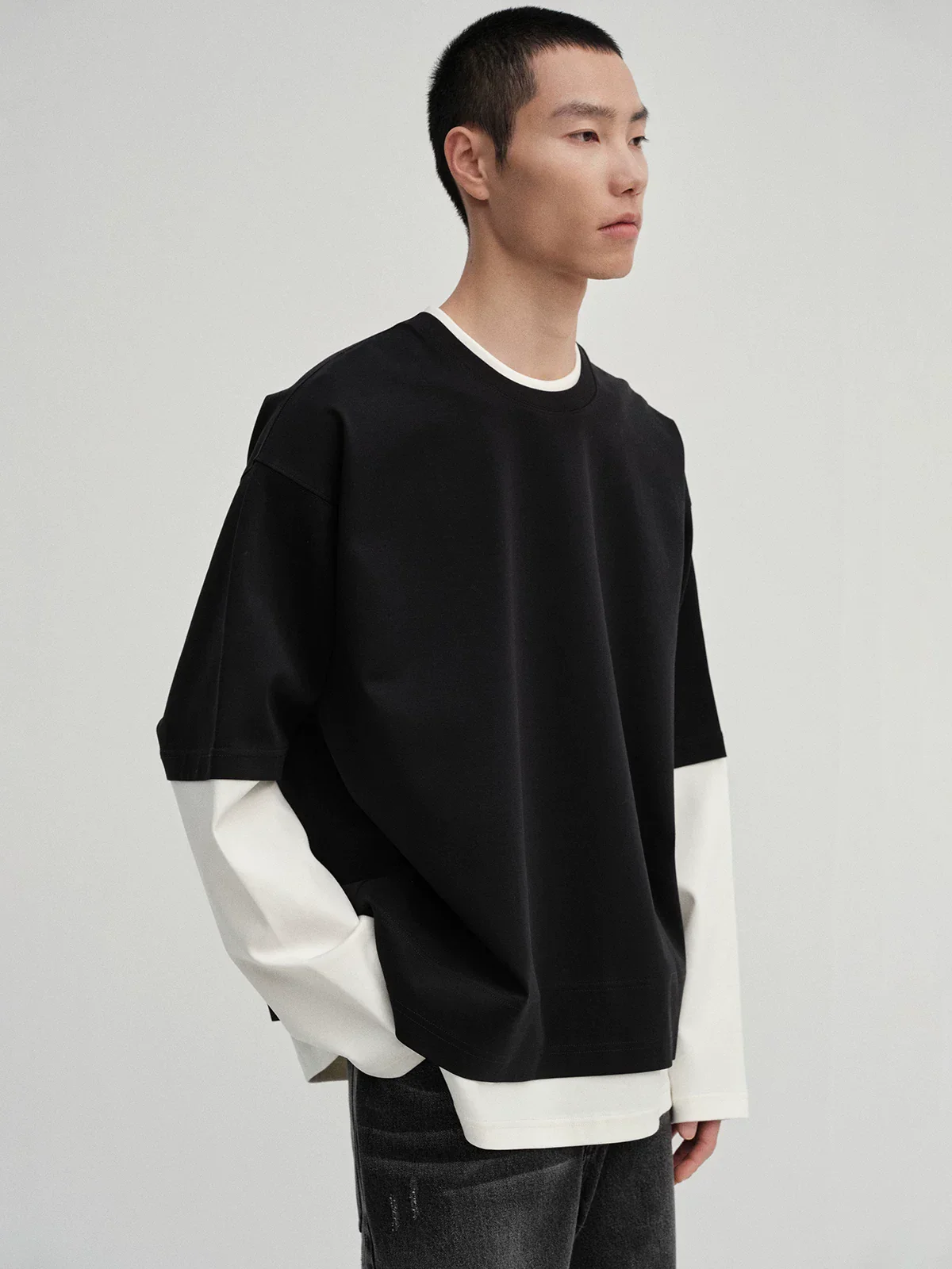 Layered Color-Block Long Sleeve Tee - Image 4