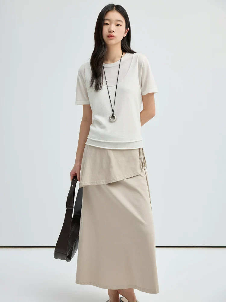 Layered-Neck Knit Tee