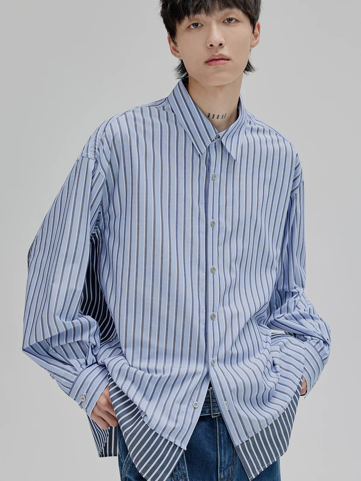 Layered Two-Tone Stripe Shirt - Image 5