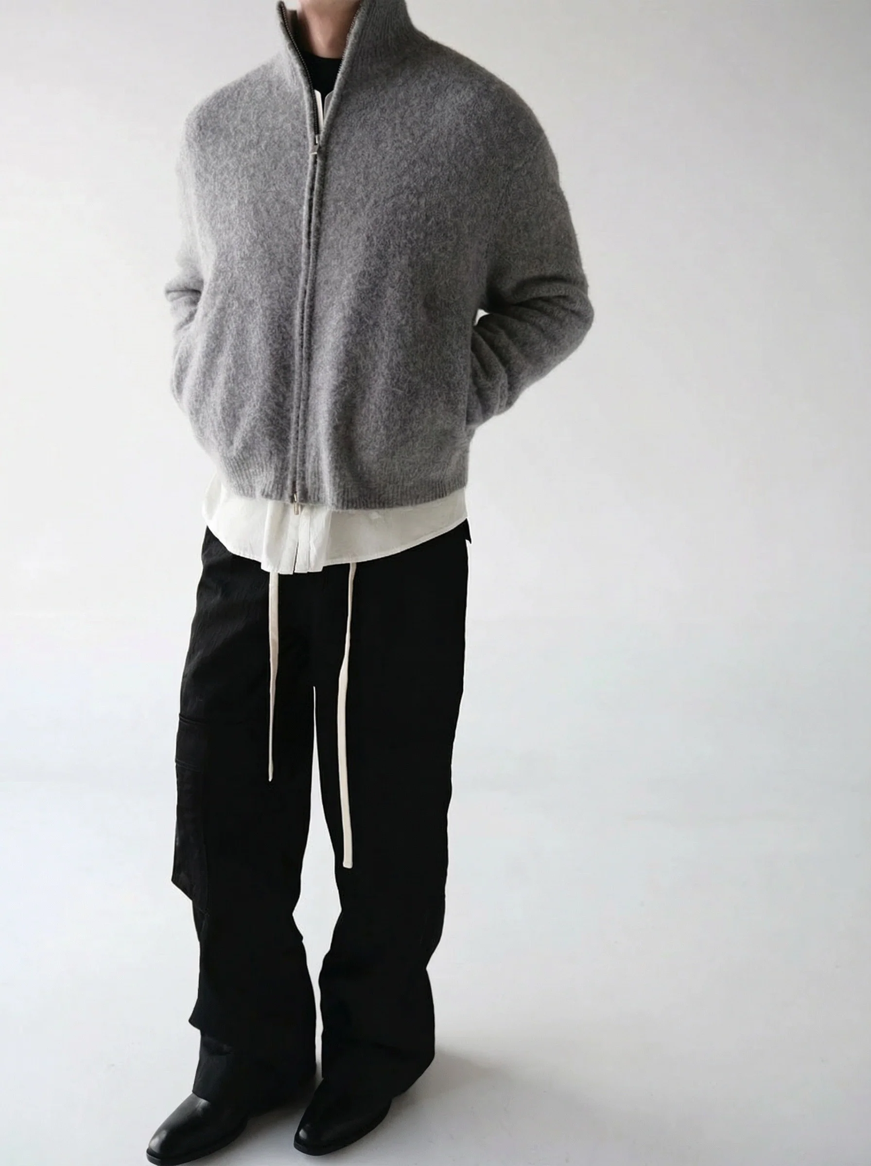 Layered Yak-Alpaca Zip Cardigan - Image 3