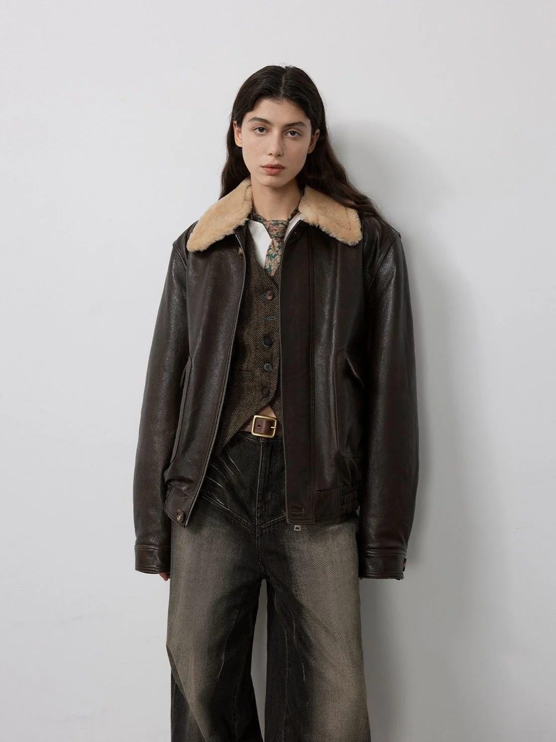 Leather Aviator Jacket - Image 10