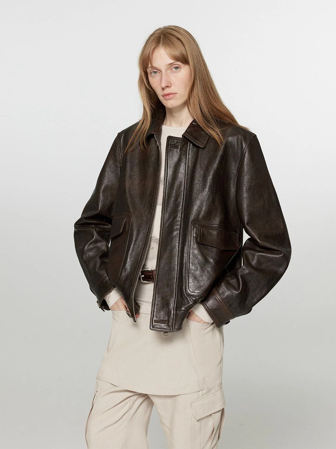 Leather Aviator Jacket - Image 5