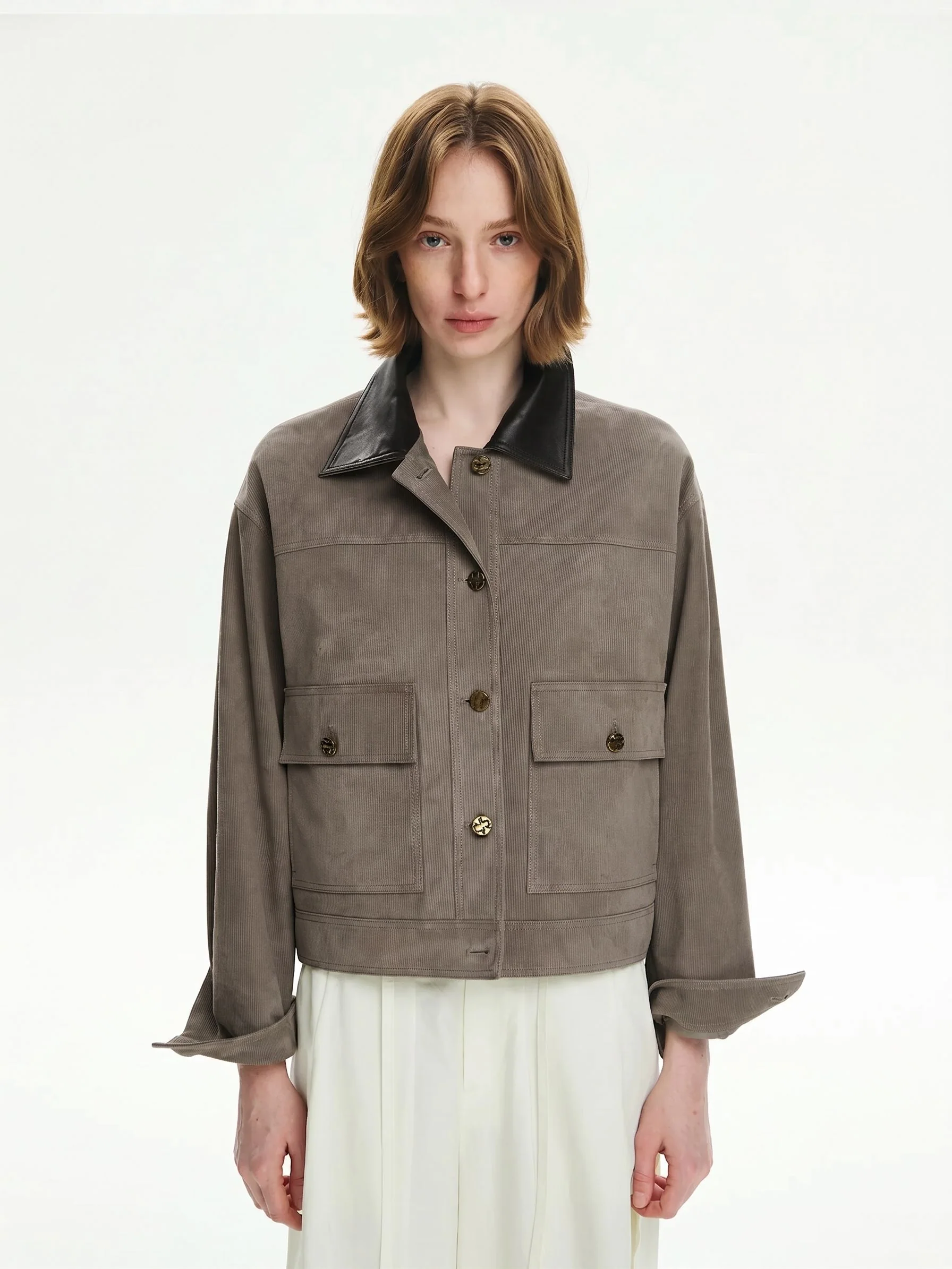 Leather Collar Corduroy Jacket - Image 3