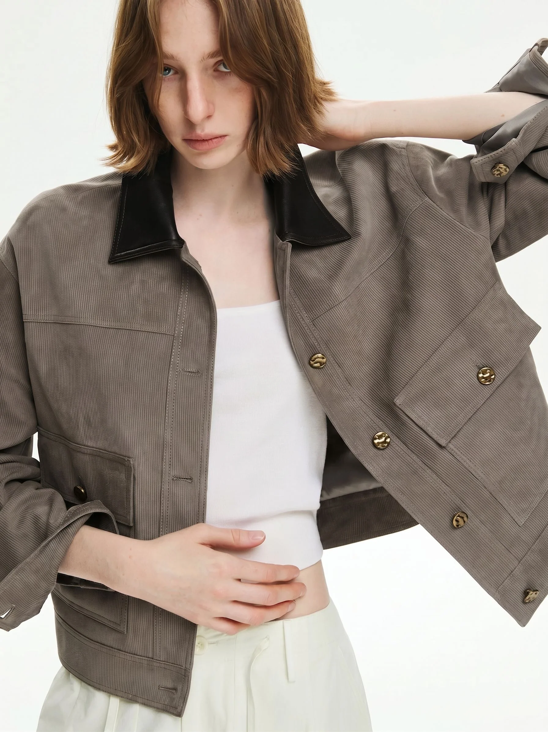 Leather Collar Corduroy Jacket - Image 4