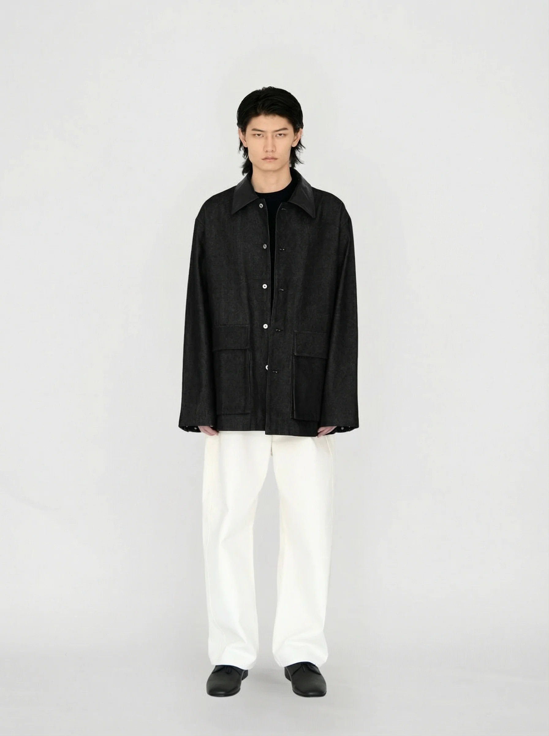Leather Collar Raw Denim Jacket