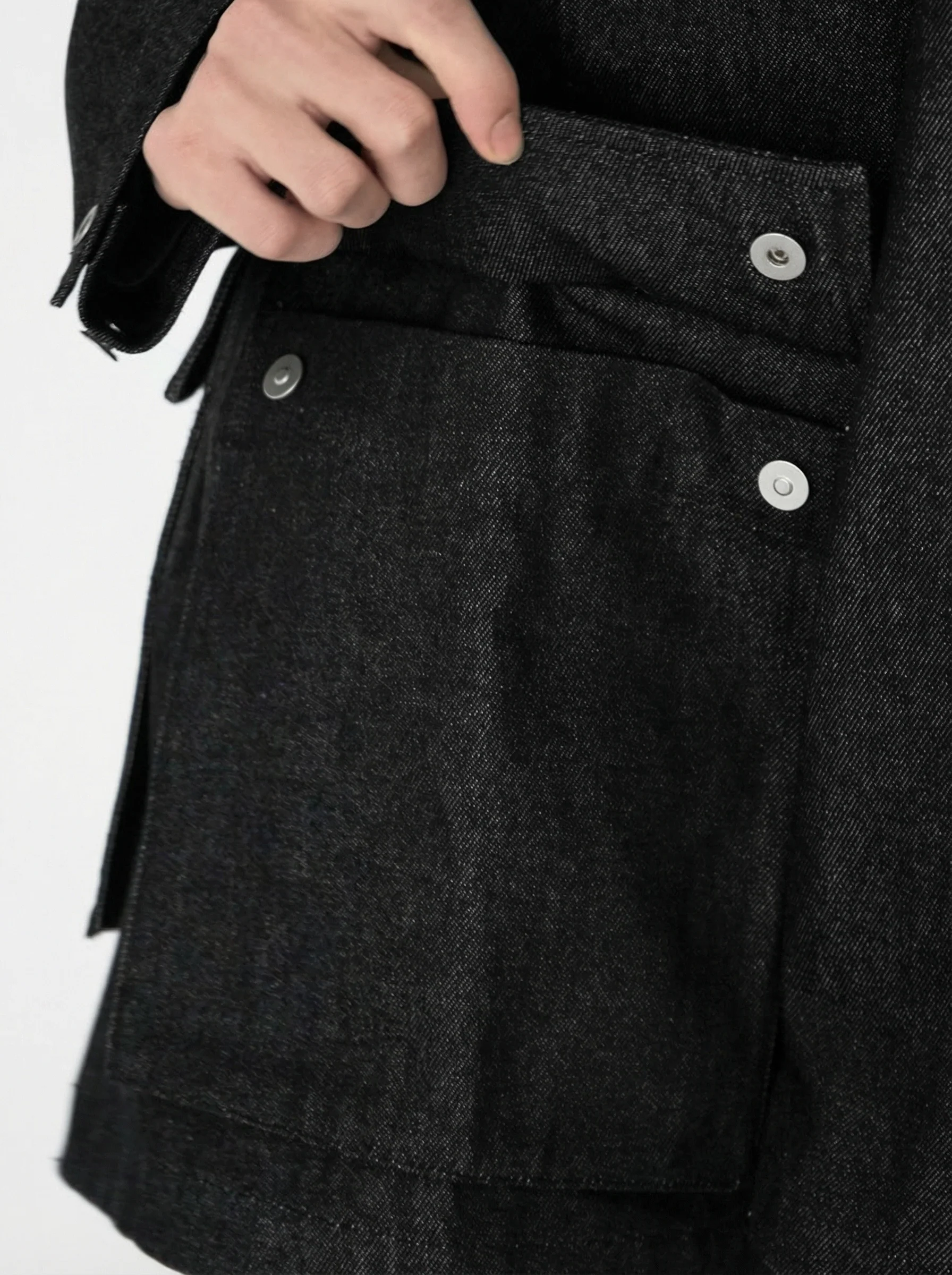 Leather Collar Raw Denim Jacket - Image 7