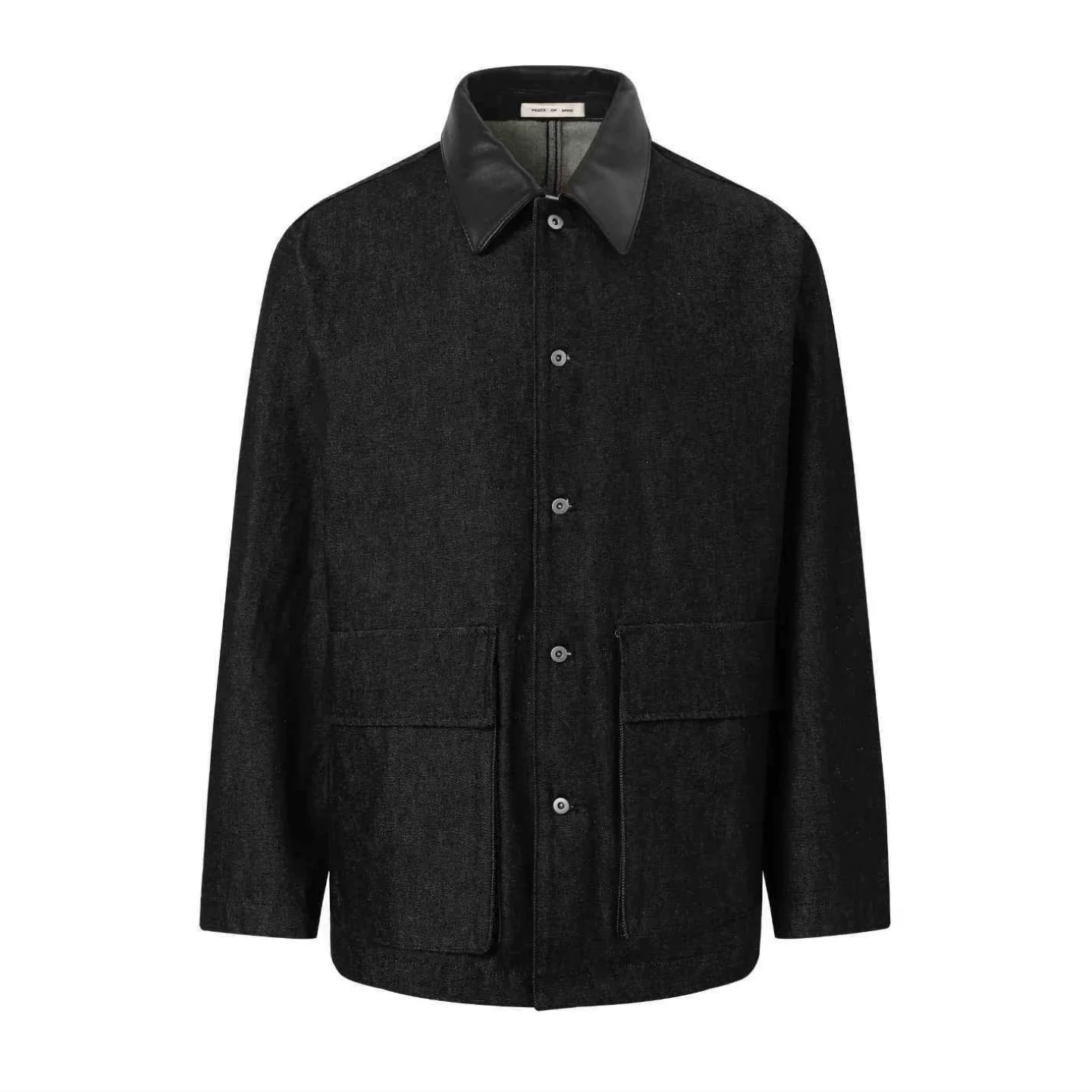 Leather Collar Raw Denim Jacket - Image 8