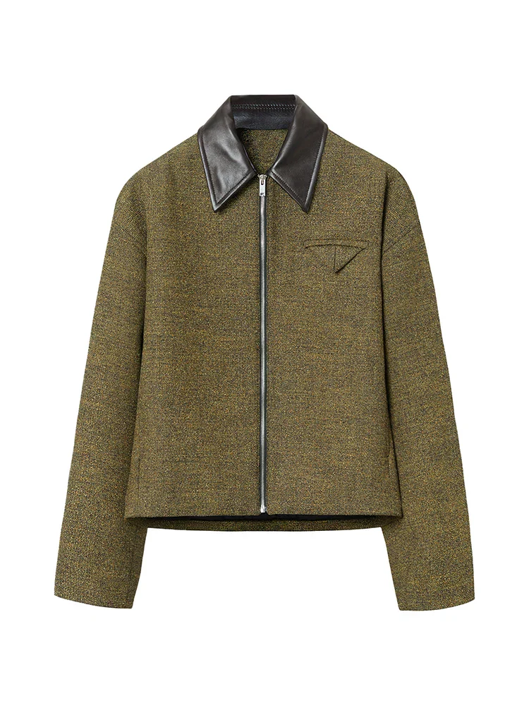 Leather Collar Zip Jacket