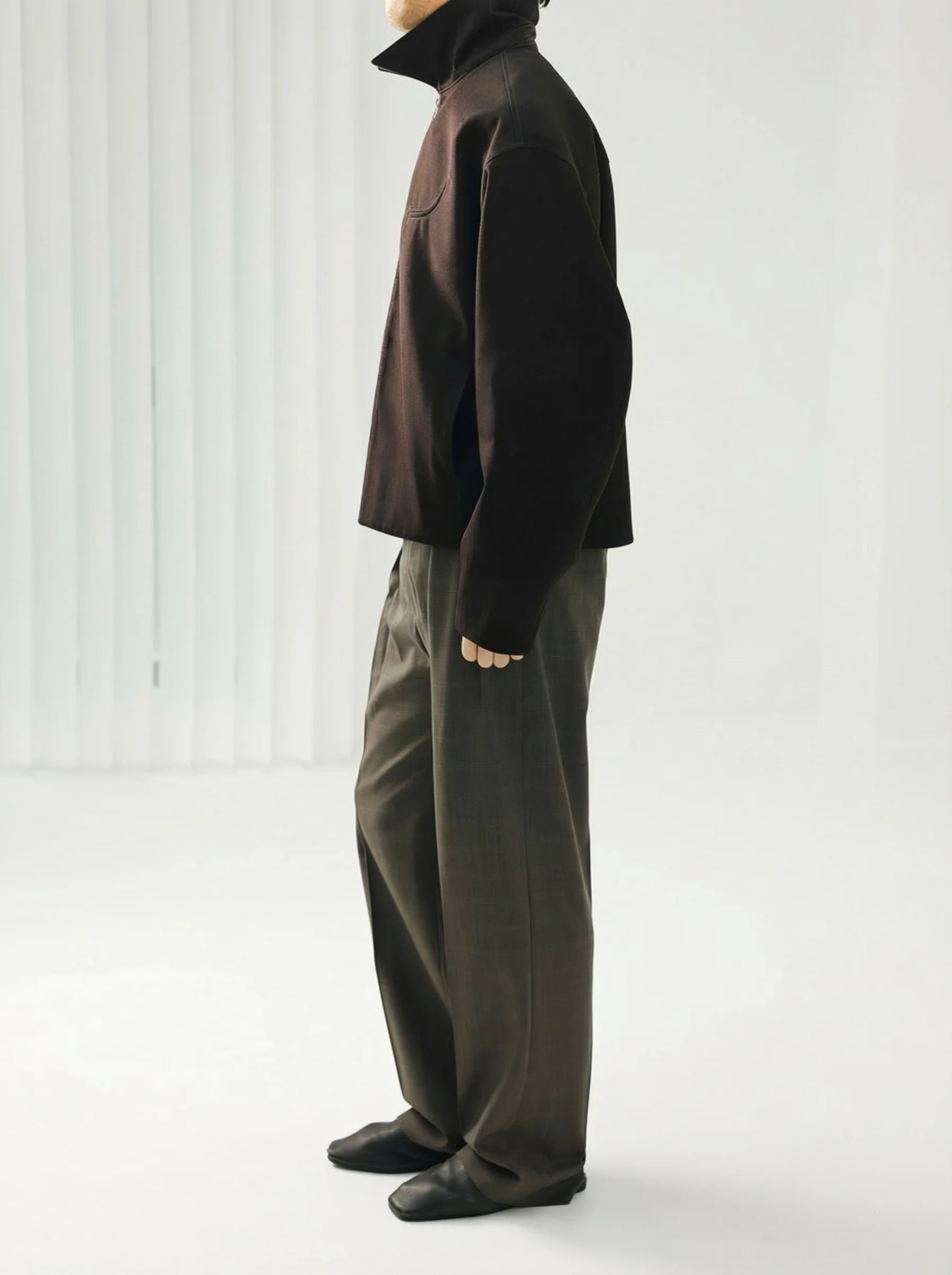 Leather Collar Zip Jacket - Image 3